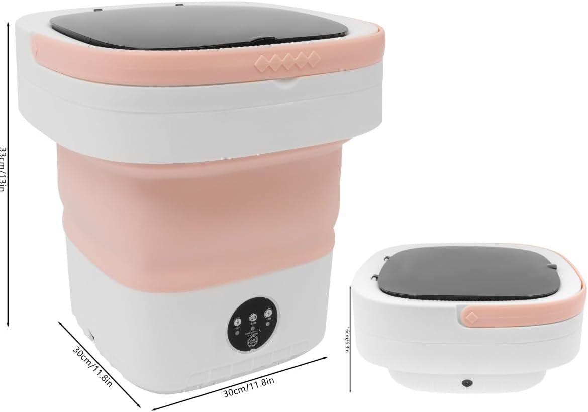 Portable Washing Machine,12L Upgraded With Spin Basket,Foldable Mini Washing Machine with 3 Modes Cleaning Small Washer for Baby Clothes, Underwear or Small Items, Apartment, Dorm,RV (Pink)