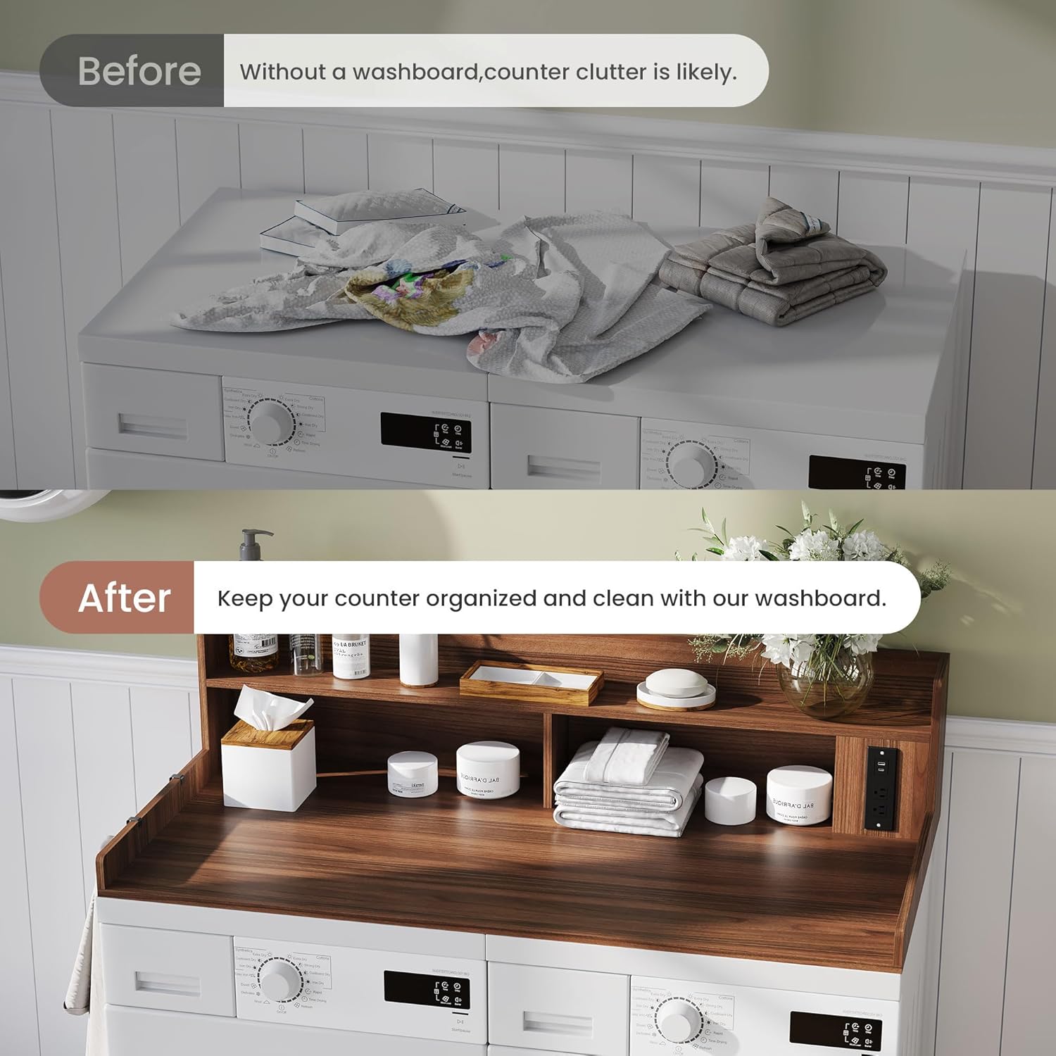 Upgraded 2-Tier Washer and Dryer Countertop with Power Outlet,54