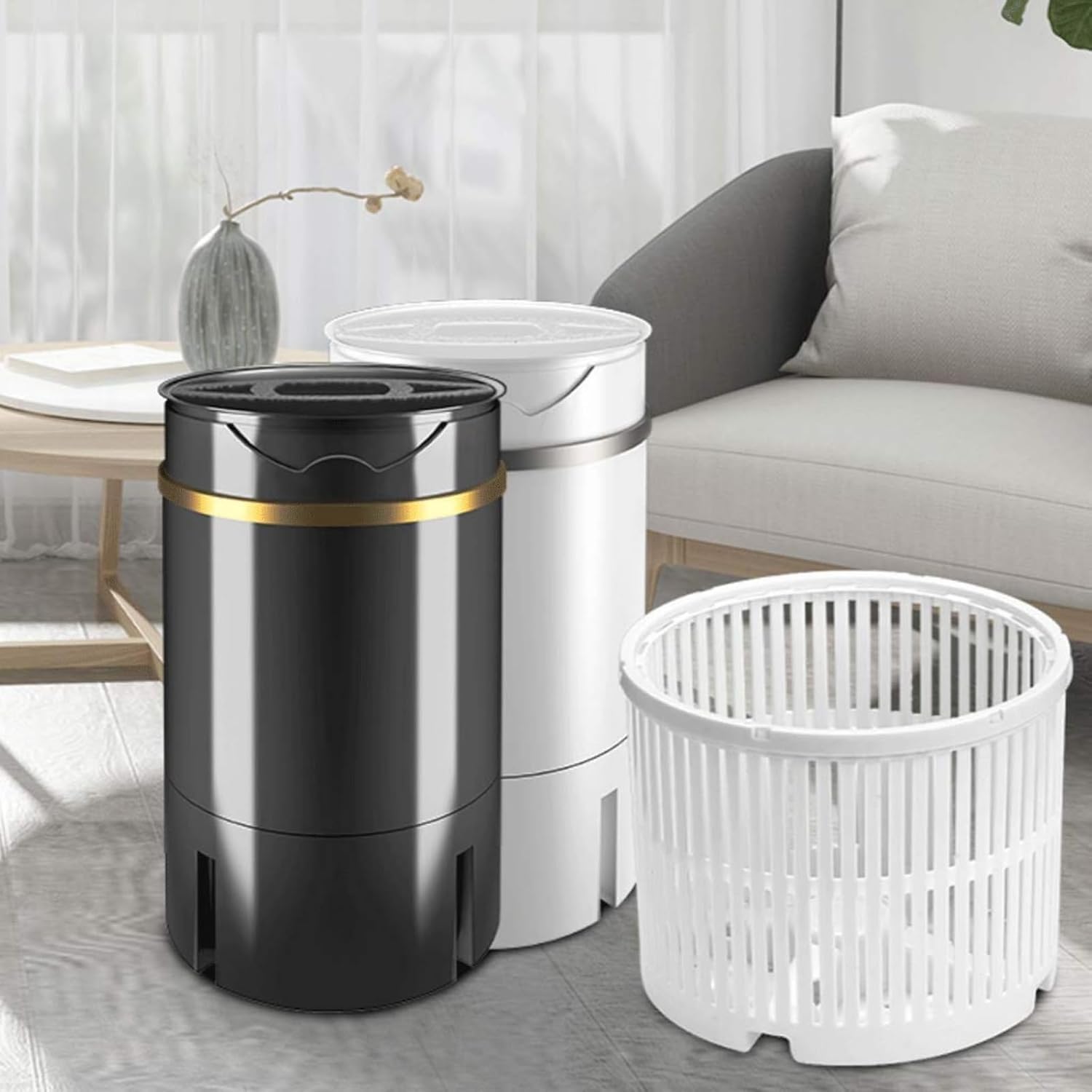 Compact Mini Washing Machine 4.5KG - Portable Laundry Washer with Drain Basket Spinner for Apartments, Camping, Dorms & RVs - Lightweight, Space-Saving, Easy to Use - White (Black)