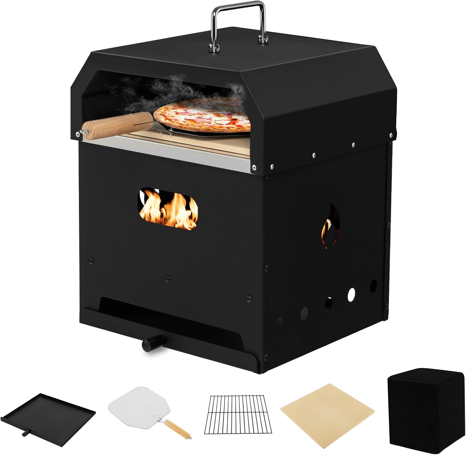 ORALNER Pizza Oven Outdoor, 4-in-1 Wood Fired Pizza Oven and Grill Combo W/ 12