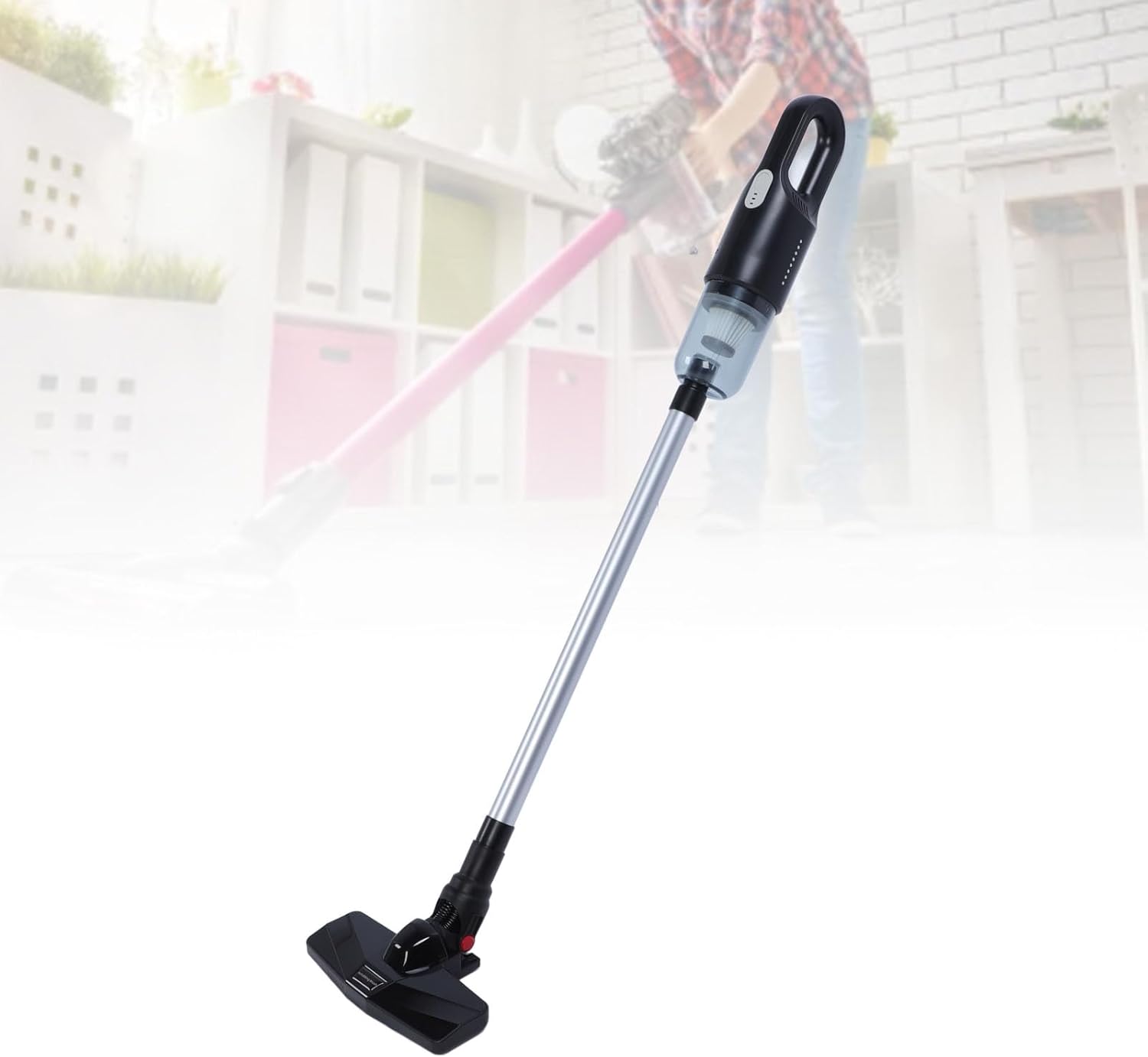 Powerful Lightweight Cordless Stick Vacuum Cleaner Efficient Suction 6000mAh Battery Portable Floor Cleaner (Black)