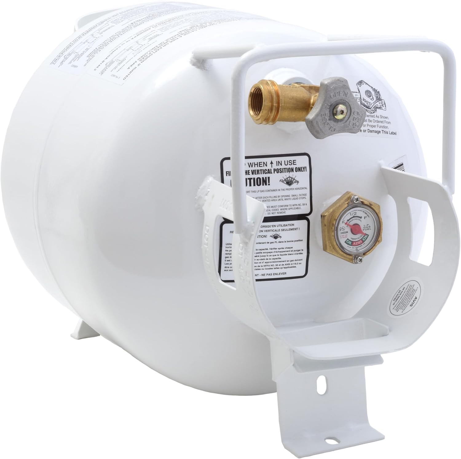 Flame King YSN201HZL 20-LB Steel Horizontal Propane Tank Cylinder for Fire Pits and Tables, Patio Heaters, Barbeques, RVs, and Truck Campers, White