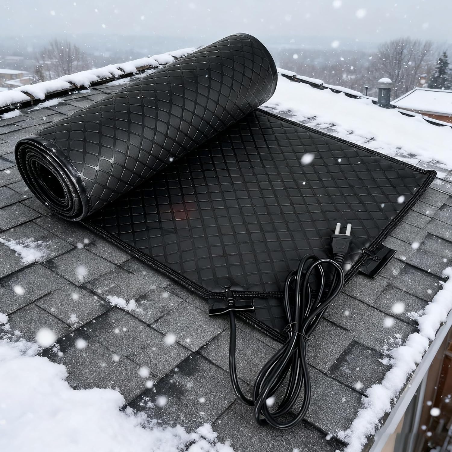 Roof Gutter De-Icing Heated Snow Melting Mats, Electric Snow Melting Heat Mats with with Power Cord for Winter Snow Removal, Anti-Slip Heated Walkway Mats Outdoor for Stairs Decks(13in*20ft)