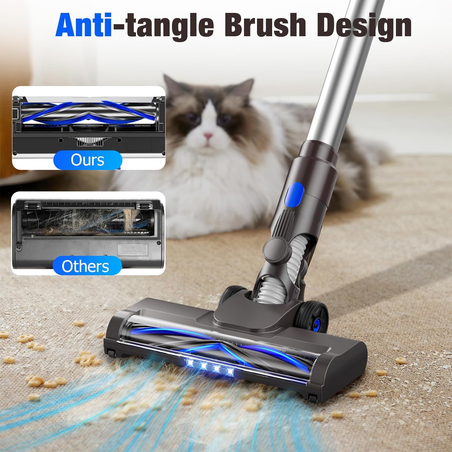 Cordless Vacuum Cleaner, Upgraded 40Kpa Stick Vacuum Cleaners for Home, 8 in 1 Lightweight with Self-Standing, 1.5L Dust Cup & Anti-tangle, Rechargeable Vacuum for Hard Floors Carpets Pet Hair