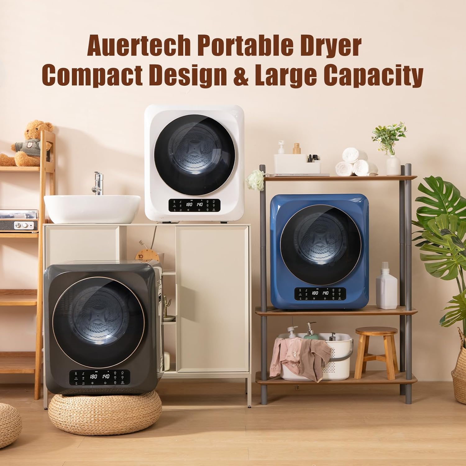 Auertech 12lbs Portable Dryer for Apartment Laundry, Portable Clothes Dryer with 6 Drying Modes, LED Control Panel, Stainless Tub, Mini Compact Dryer for Apartment, RVs, Dorms