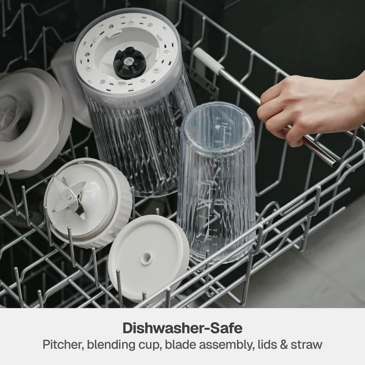 Thymes & Tables Countertop Blender Duo SmartCrush Tech 1100W with 57oz Pitcher & 25oz Cup, Smart Seal Lid, Vortex Blending, Pulse Mode, Dishwasher Safe, Ice Crush, Smoothie Preset (Sand White)