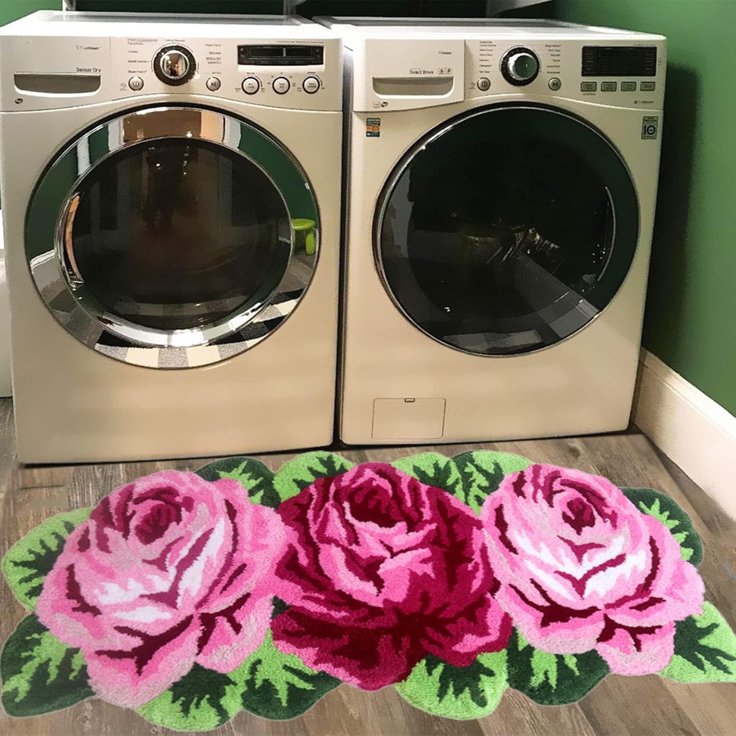 UKELER Laundry Room Rug 49.2x25.6 inch Pink Rose Flower Kitchen Area Rugs Non-Slip Absorbent Bathroom Rugs for Bathroom