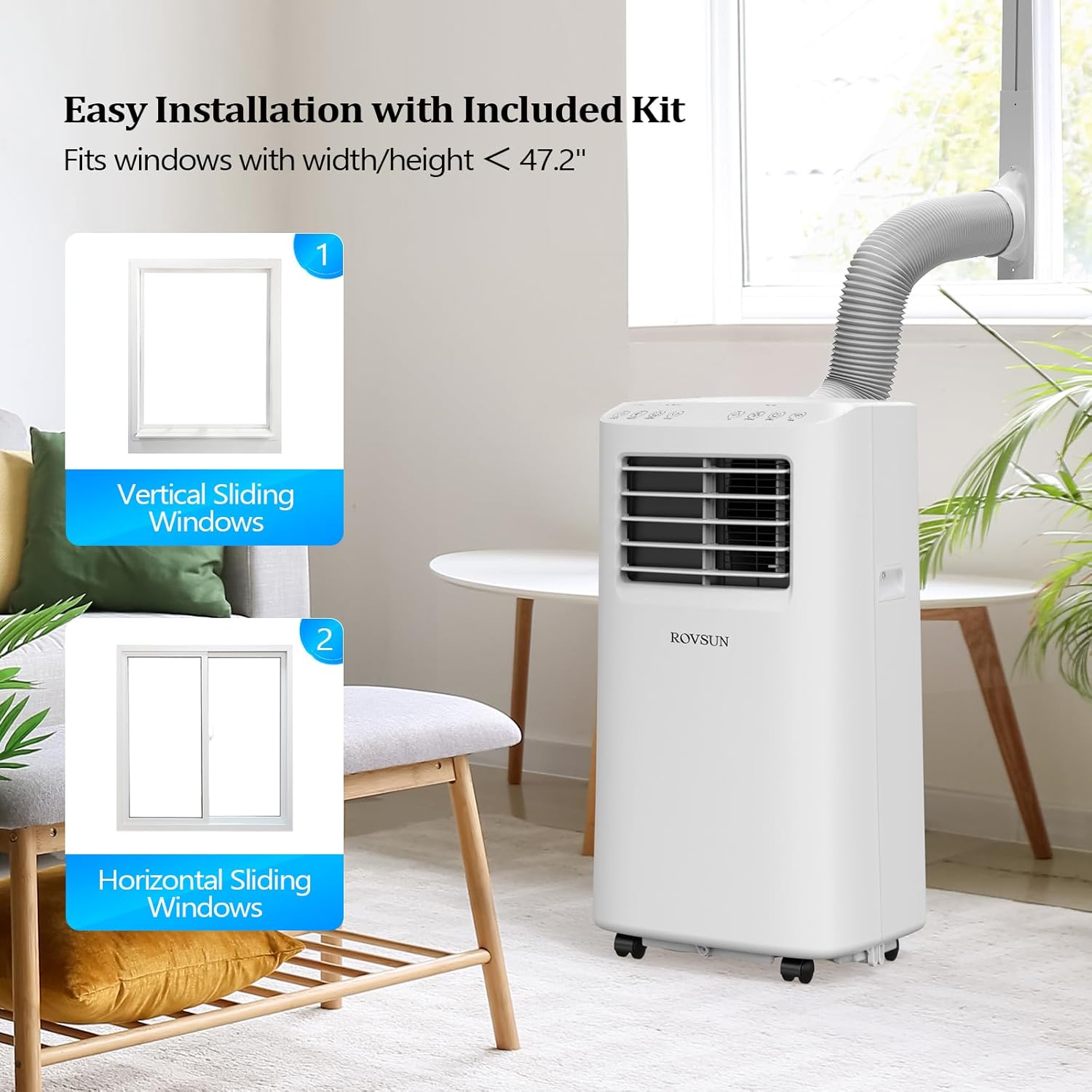 ROVSUN 9000 BTU Portable Air Conditioner with Remote Control, 3-in-1 Room AC Unit, Fan & Dehumidifier with Digital Display, 24H Timer & Installation Kits for Home Office Dorm
