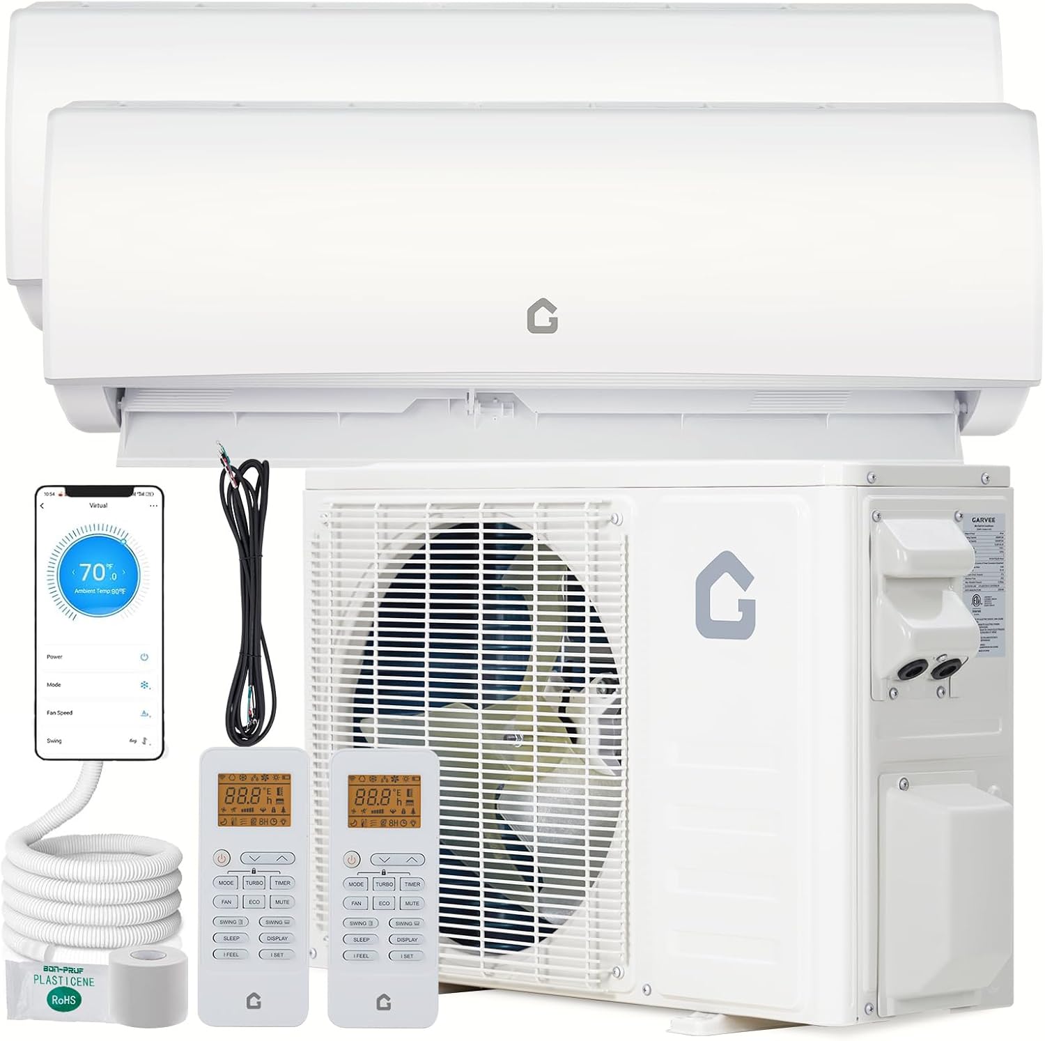 Garvee 2 Zone Mini Split AC/Heating System 28000 BTU (18K+18K), 20 SEER2 Dual Zone Ductless Wall Mounted Air Conditioner with Pre-Charged Condenser, Heat Pump 16.4 Ft Line 208-230V