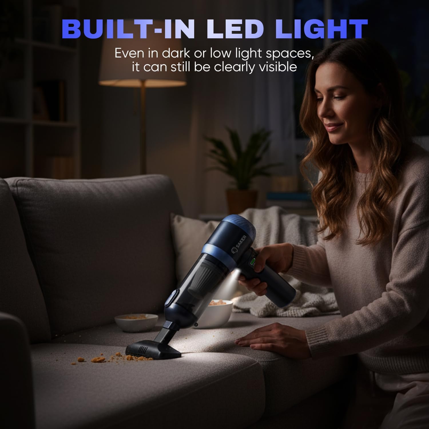 Saker Car Vacuum Cleaner HL157 4-in-1 Cordless Handheld Vacuum with 20000Pa Suction & LED Light + Original HEPA & Steel Filter Set (4PCS), Portable for Car, Home, Office, Pet Blue