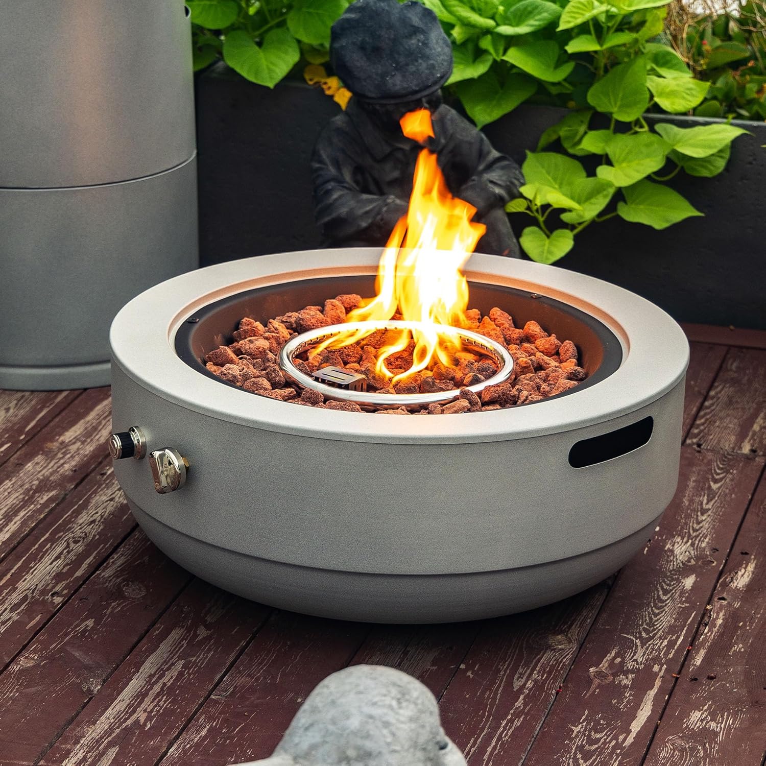 Compact 24in Propane Fire Pit Bowl 50000BTU Output Heavy Gauge Steel Housing for Porch Patio with Weather Resistant Finish