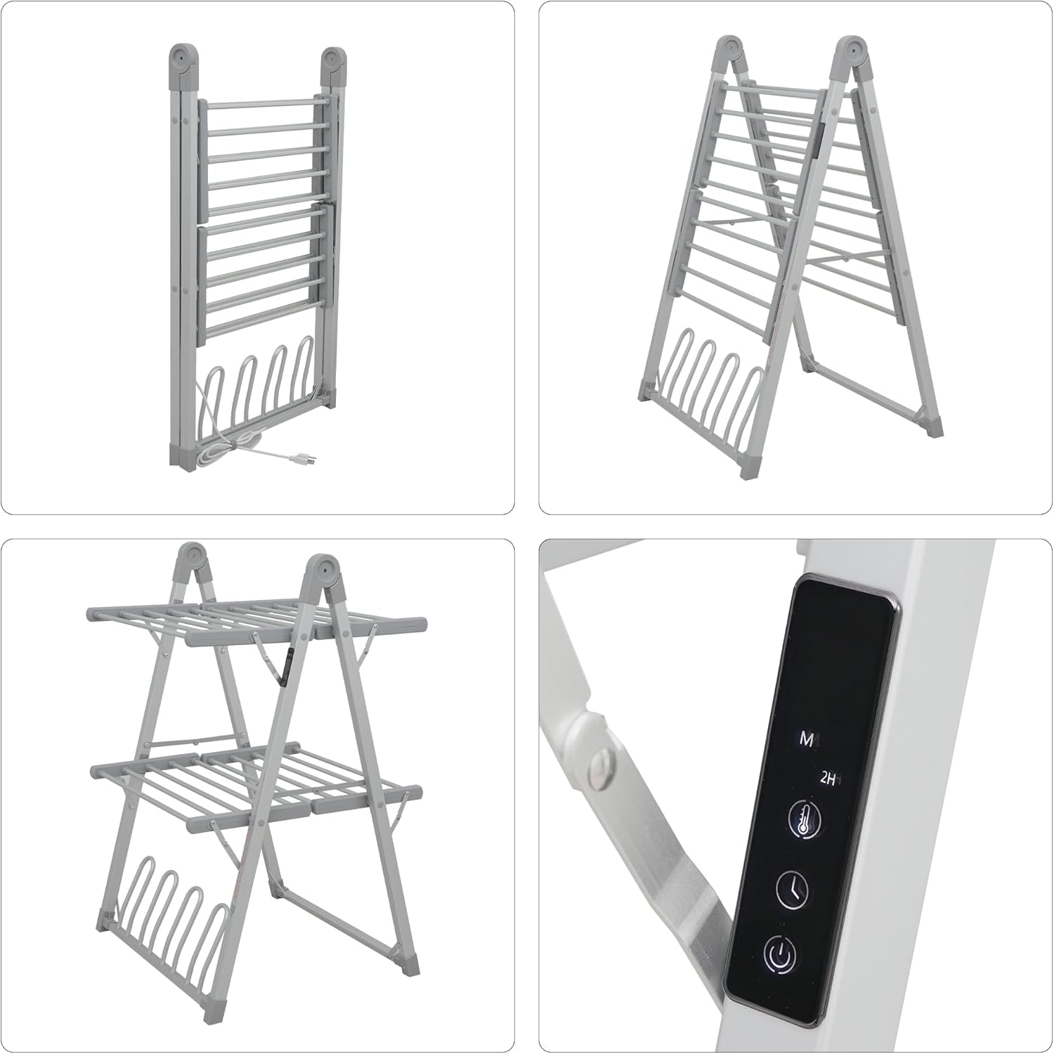 Electric Heated Clothes Drying Rack,Foldable Heated Garment Dryer with Timer Shut-Off Laundry Rack for Clothes Shoes Socks,Aluminum Alloy,Silvery Gray,Plug & Play,(39.37x25.98x23.82in)