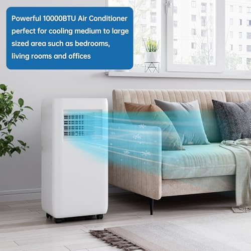 10000 BTU Portable Air Conditioners,4 In 1 AC Unit Cools 450 Sq Ft Fast with Remote,24H Timer,Ultra Quiet,Window Kit Included for Office Dorm White