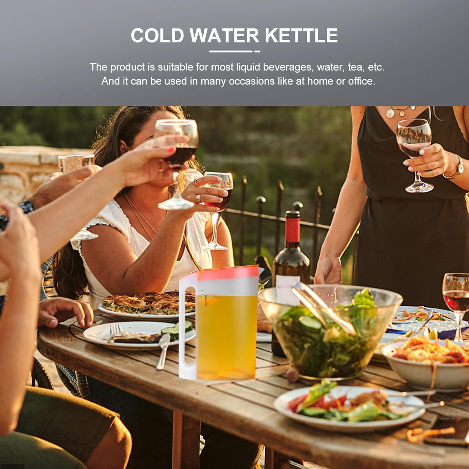 COHEALI Large Capacity Plastic Water Pitcher for Household Use Transparent Beverage Container with Orange Lid Safe Material Suitable for Water Tea Juice Cold Drinks Office and Home