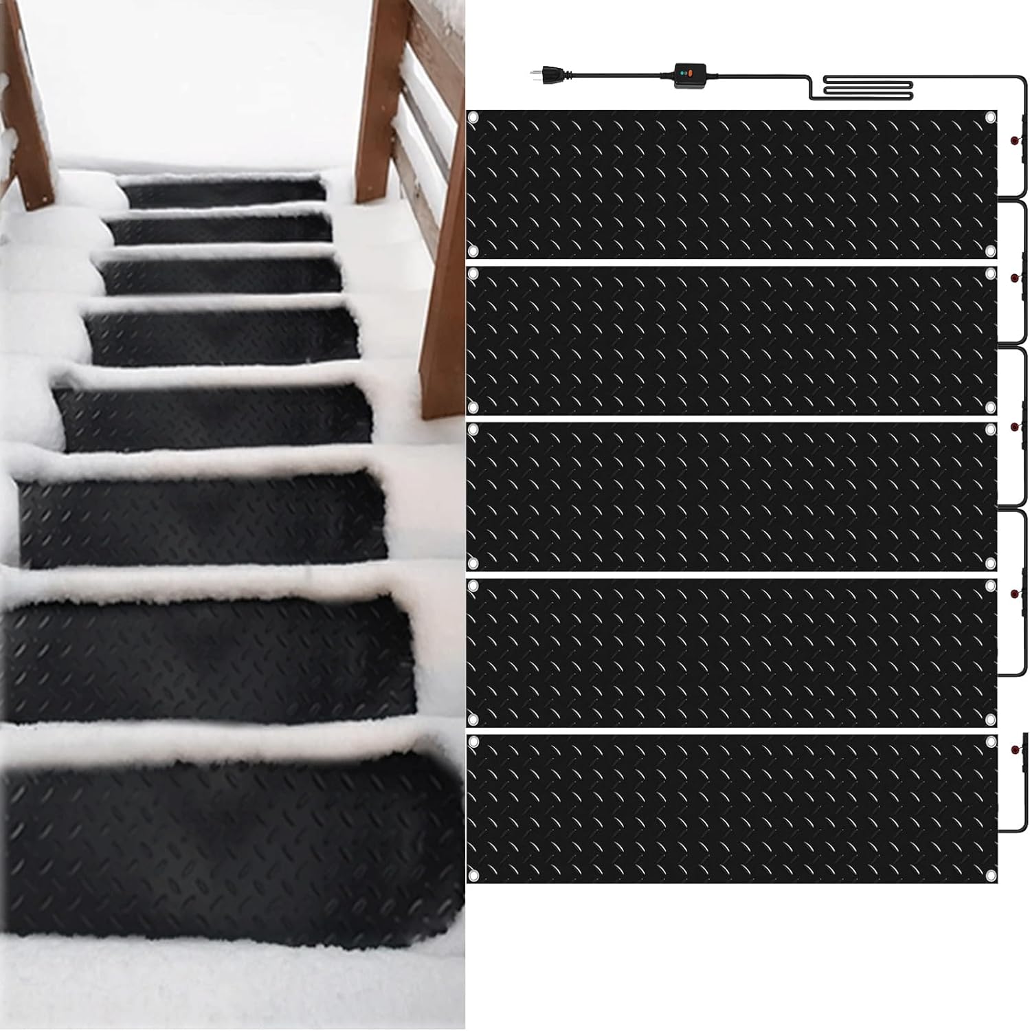 Heated Snow Melting Mats for Entrances, 3in/h Melting Rate for Most Entryway, Electric Heating Stair Mat Heated Outdoor Mats w/Power Cord for Steps Driveway Walkway Decks Sidewalks(5 Pcs,12