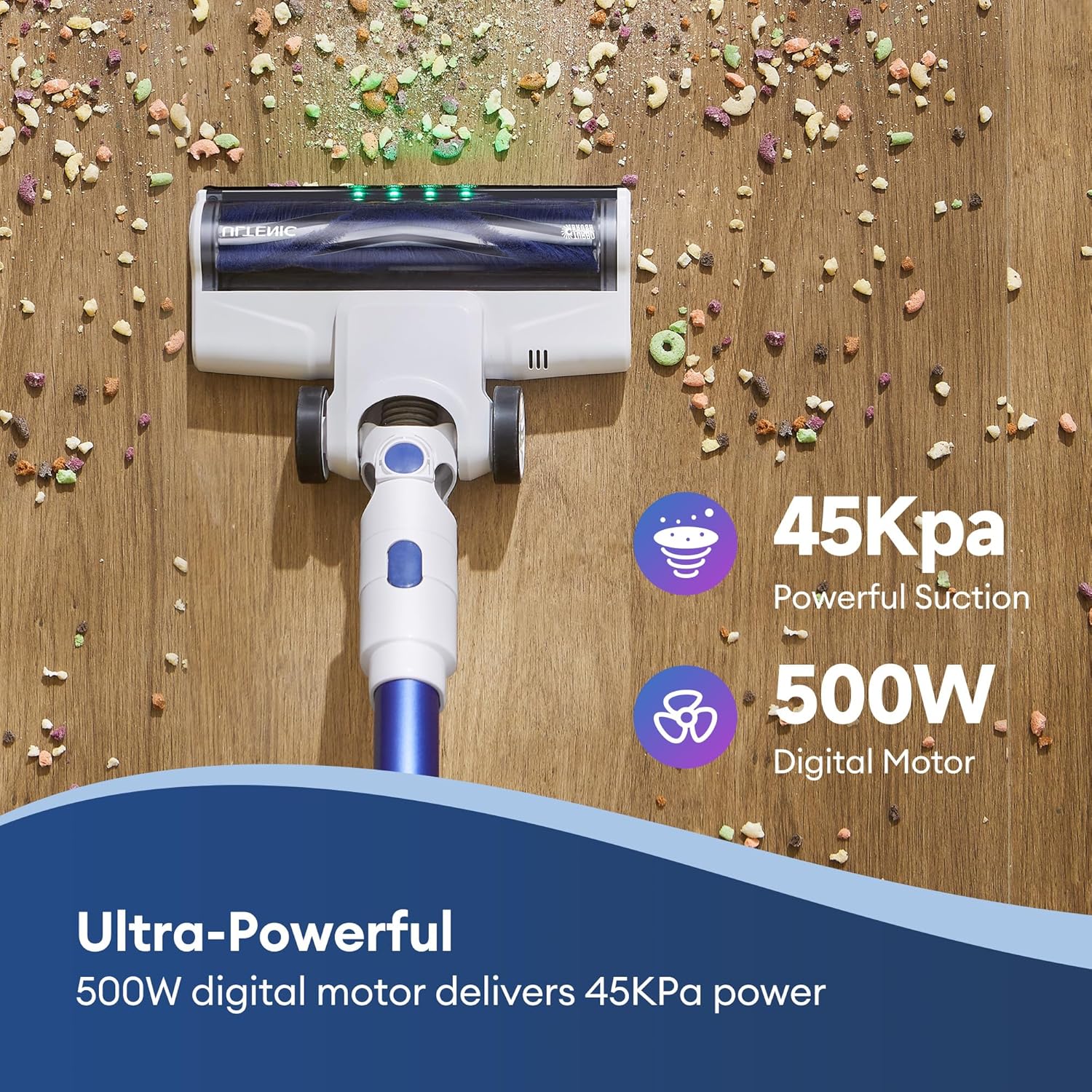 Ultenic Cordless Vacuum Cleaner, 45KPa 500W Stick Vacuum Rechargable, Max 40mins Runtime, Self Standing Design with 1.5L Dustbin Capacity, Stick Vacuum for Home, Pet Hair, Hardwood Floors, U10