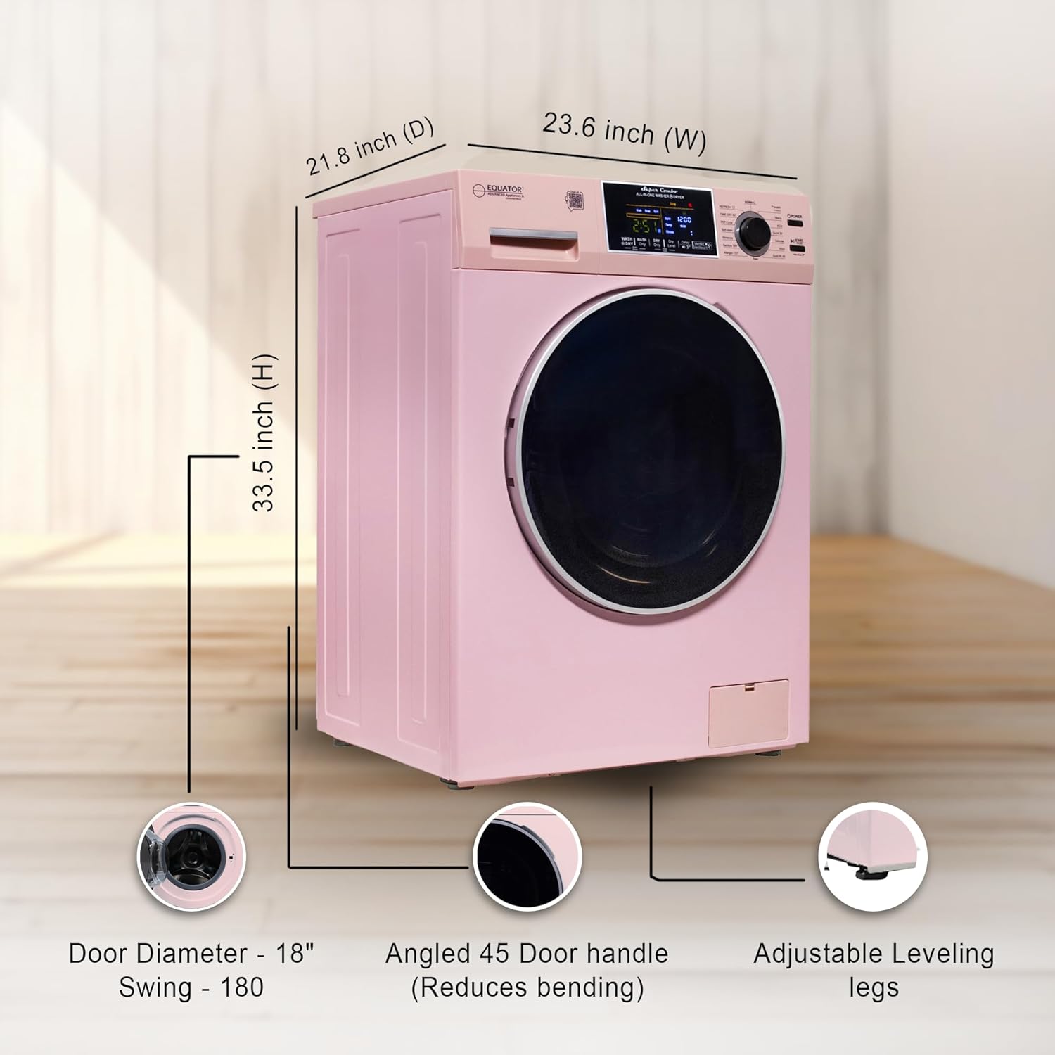 Equator All-in-One 4600 Washer Dryer VENTLESS/VENTED PET Cycle 1.62cf/15lbs 110V (Pink)
