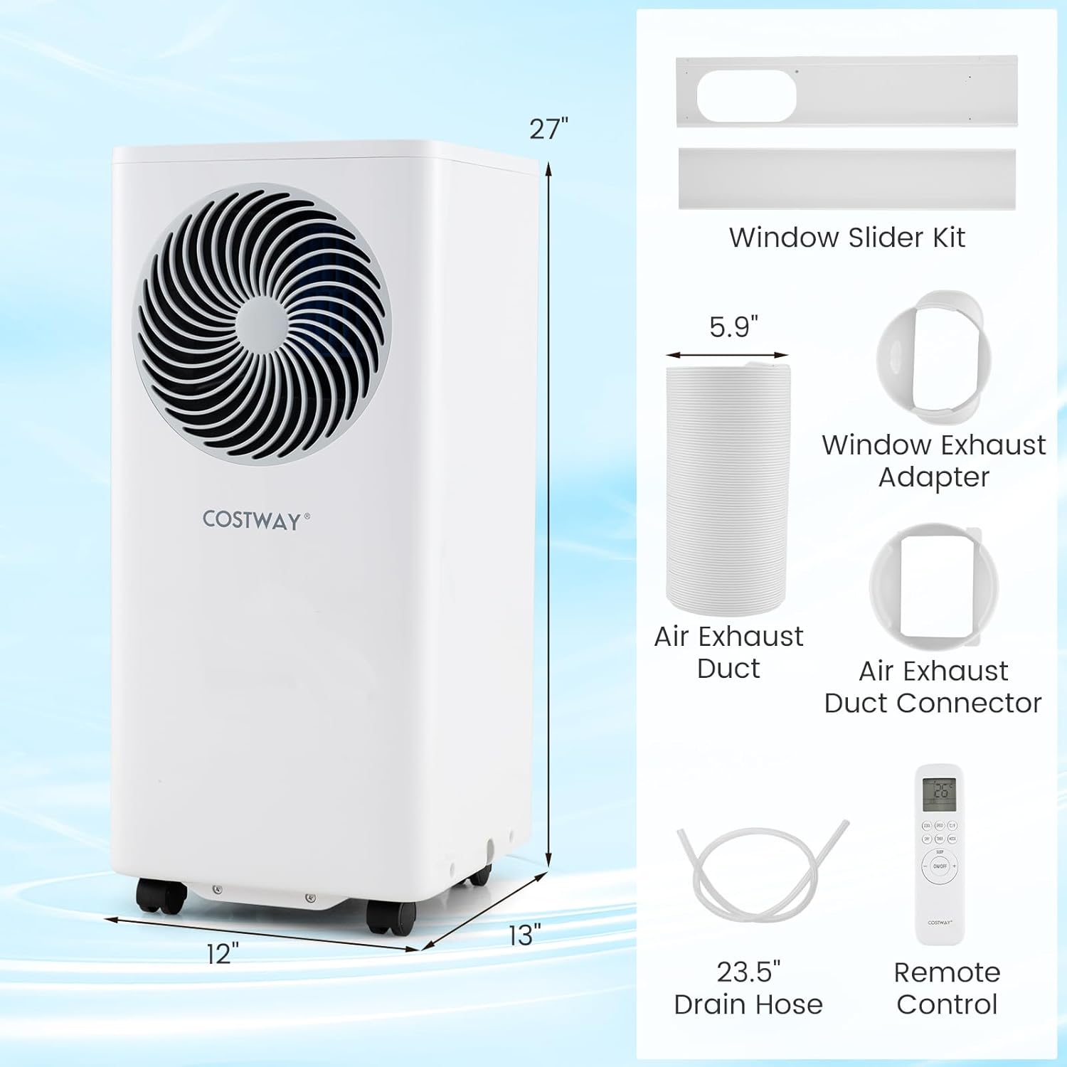 COSTWAY 8200 BTU Portable Air Conditioner, 3-in-1 Floor AC Unit with Fan & Dehumidifier, 24H Timer, Sleep Mode, Remote Control, Drain Hose & Window Installation Kit, Cools up to 350 Sq. Ft (8200 BTU)