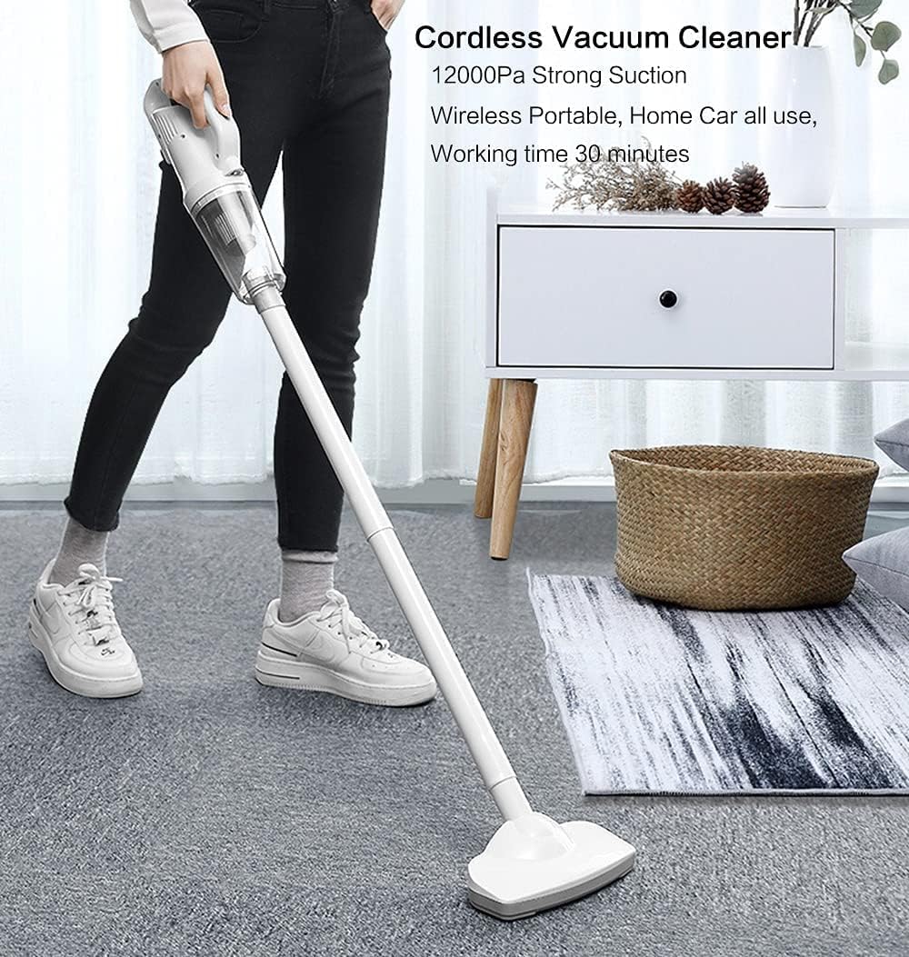 Quiet Lightweight Cordless Stick Vacuum Cleaner, 12000Pa Powerful Suction Handheld Vacuum Rechargeable Upright Vacuum Cleaners with HEPA Filter, Stick Vacuum for Pet Hair Hardwood Floors, Carpet