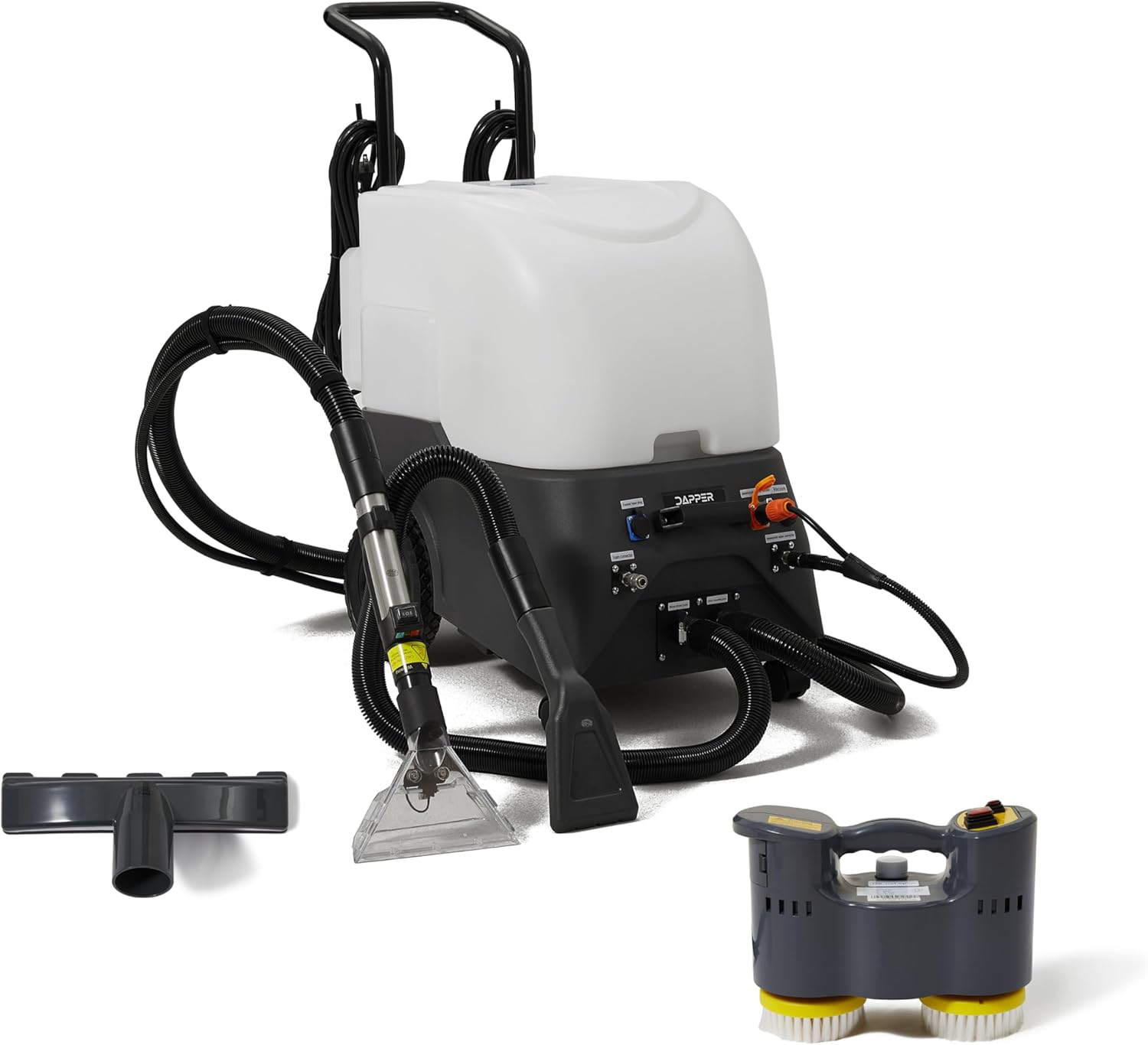 Dapper Commercial Carpet and Upholstery Extractor Cleaning Machine with Steam, Spray-Vacuum, Blower & Mite Remover. 3 Gal Tanks — Designed for Deep Cleaning. Dual Separate Circuit Power Cords
