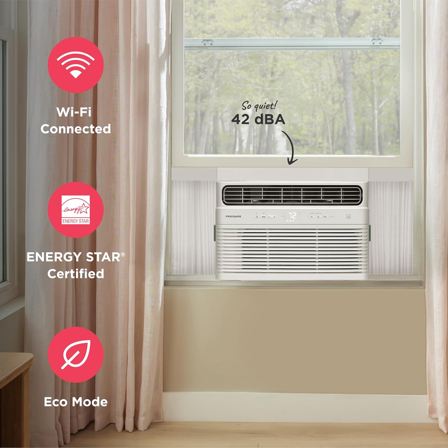 Frigidaire 8,000 BTU Smart Inverter Window Air Conditioner with Wi-Fi and Energy Star Certification, Cools Up to 350 Sq. Ft., Ultra Quiet Operation, White