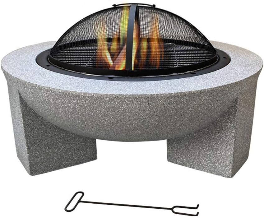 Small Firepit, Fire Pit with BBQ Grill Shelf, Fire Bowl for Garden and Patio with Fashionable and Artistic Magnesium Oxide Base Outdoor Round Wood Burning Fire Pit with Charcoal Grill
