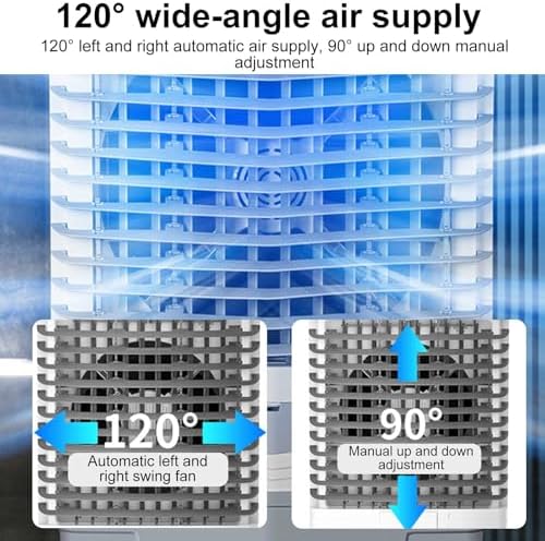 Swamp Cooler Air Conditioner with Water Tank, Evaporative Air Cooler with 4 Ice Box, Quiet Operation, 3 Wind Speeds for Outdoor Indoor Use(110cm/43in)
