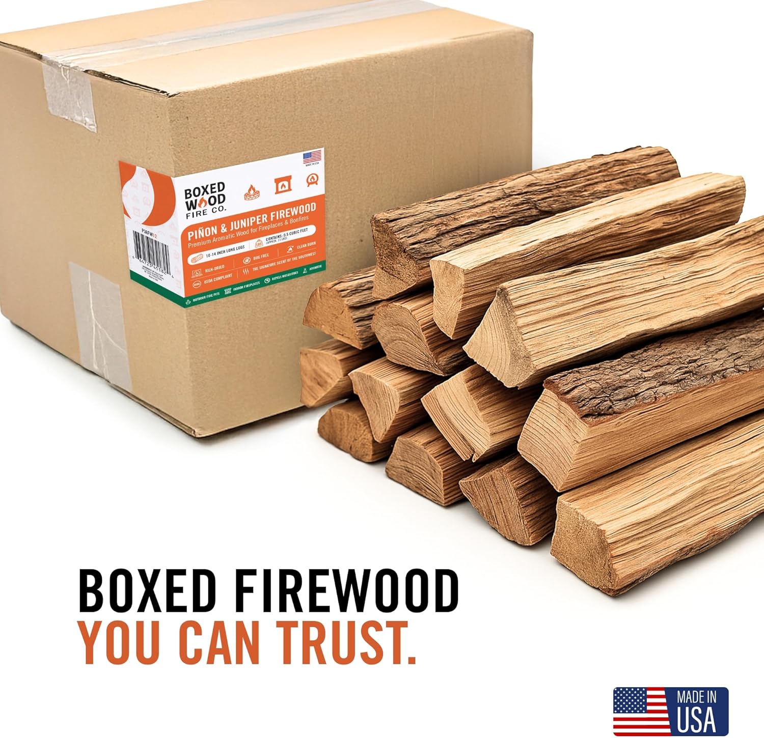 Piñon & Juniper Aromatic Firewood Box, Approximately 34 Pounds (1.5 Cubic Feet), Logs Measure Between 8-14 Inches