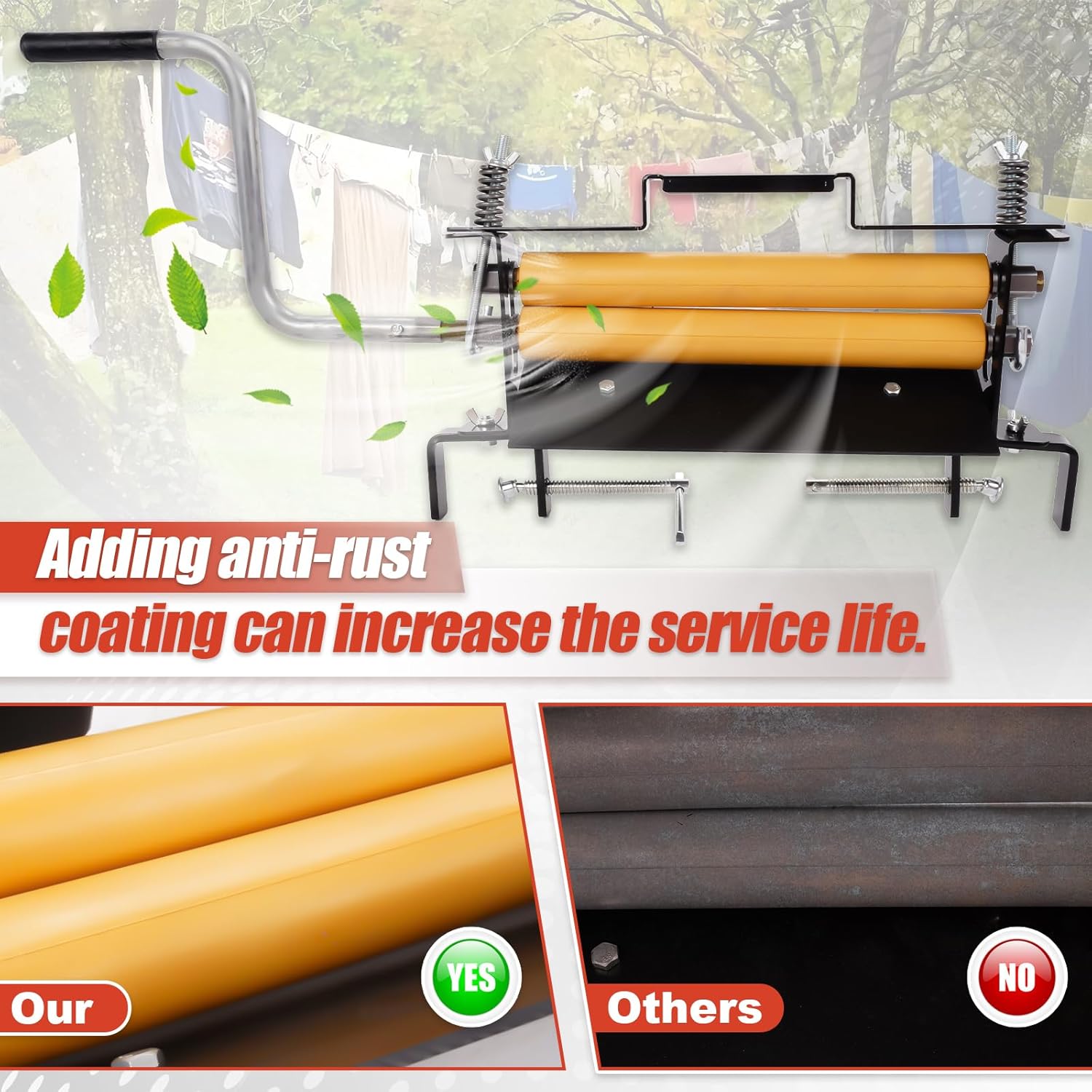 Hand-Crank Clothes Wringer - Solid Wood Tan Rollers, Removes 95% Water, Portable Laundry Dehydrator for Efficient Water Removal