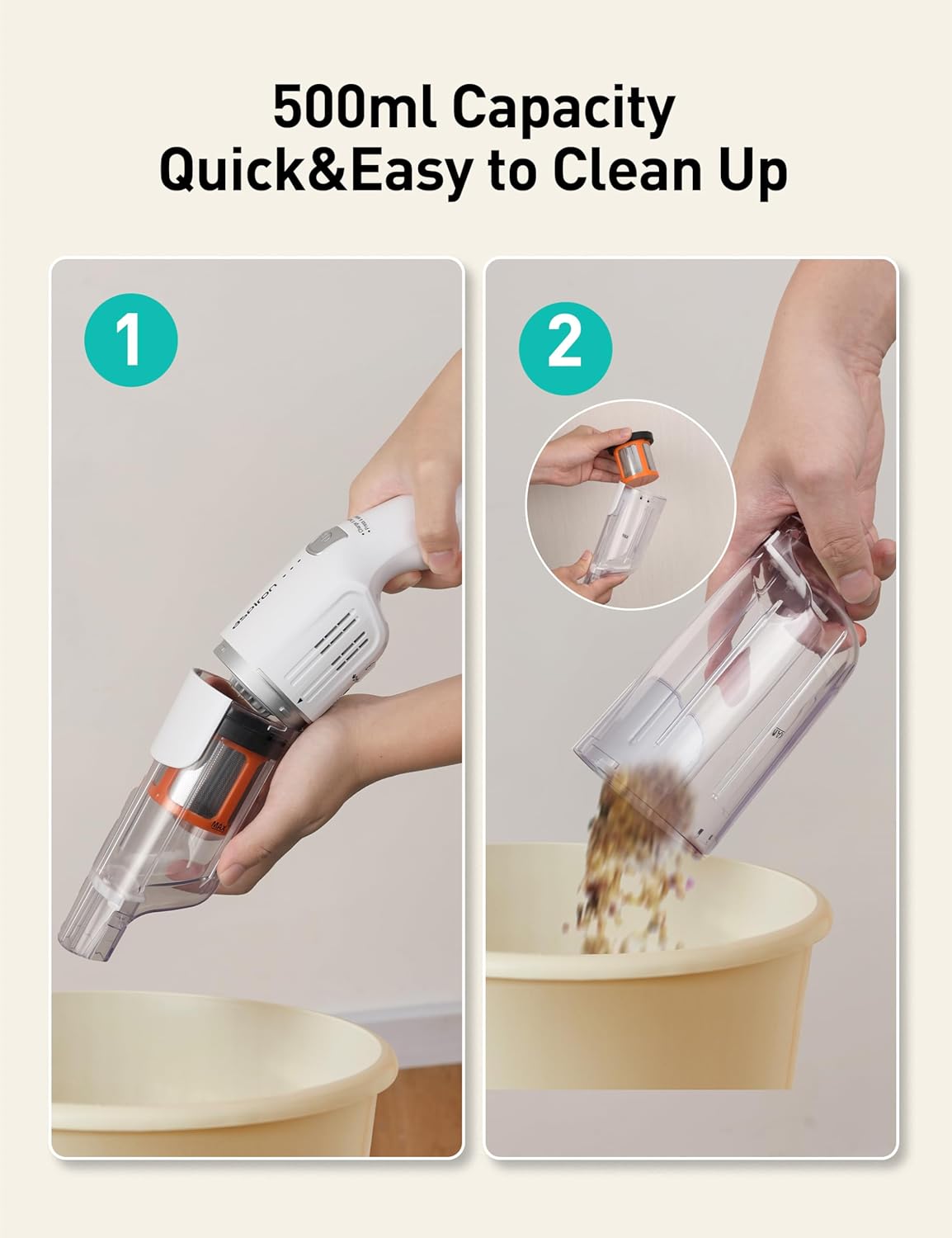 Aspiron Cordless Handheld Vacuum with 2 Pack Replacement HEPA Filter