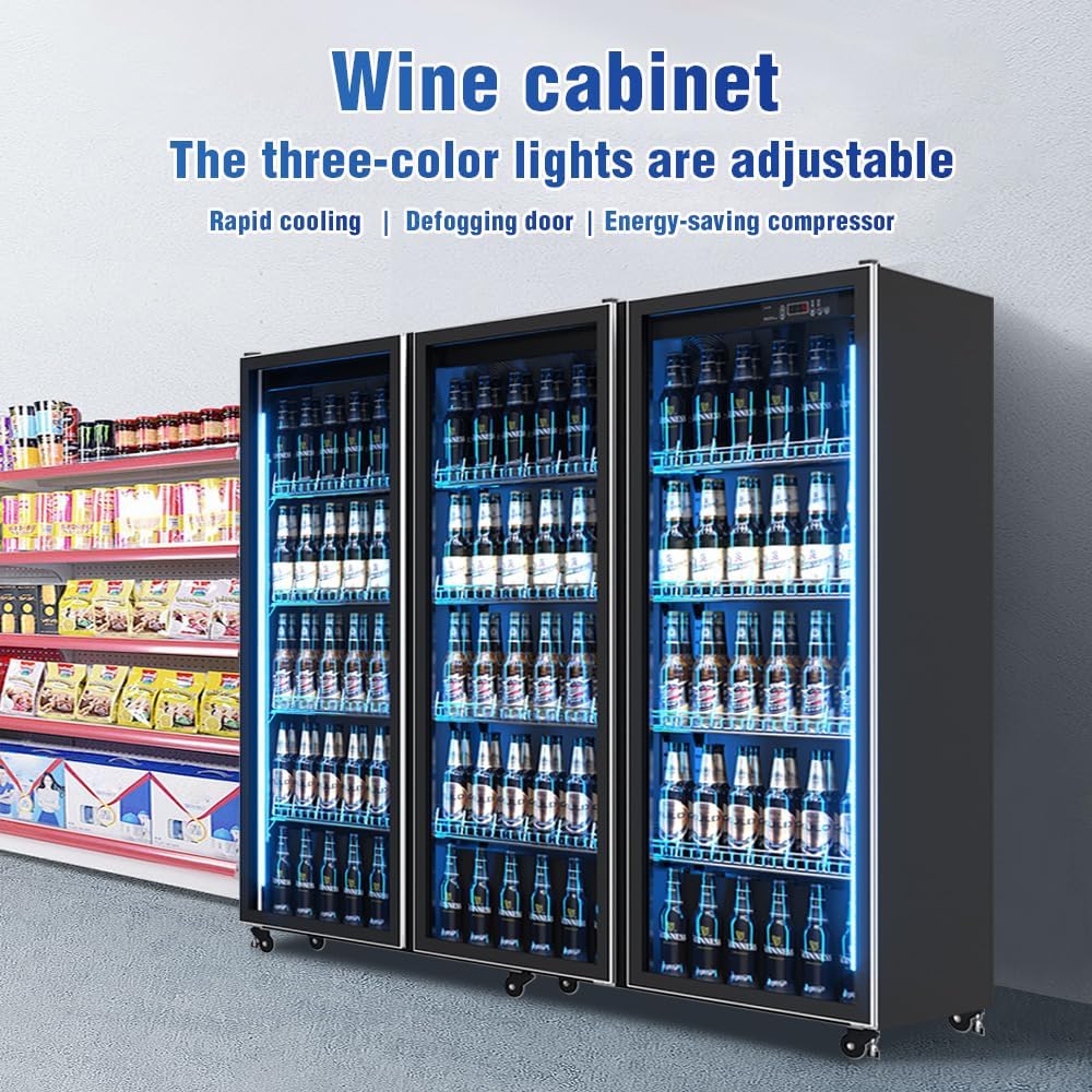 Drink Fridge Beverage Befrigerator,With Four Glass Doors Stainless Steel Commercial Back Bar Fridge With LED Lighting,Counter Height Bar Beverage Cooler for Beer,Soda Drinks,Wine