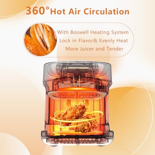BOSWELL 6 in 1 Glass Air Fryer,4.5QT Air Fryer with Transparent Glass Pot,Circulating Air Heating, Bake, Broil, Air Fry, Temperature Control, Dishwasher Safe (Pink)