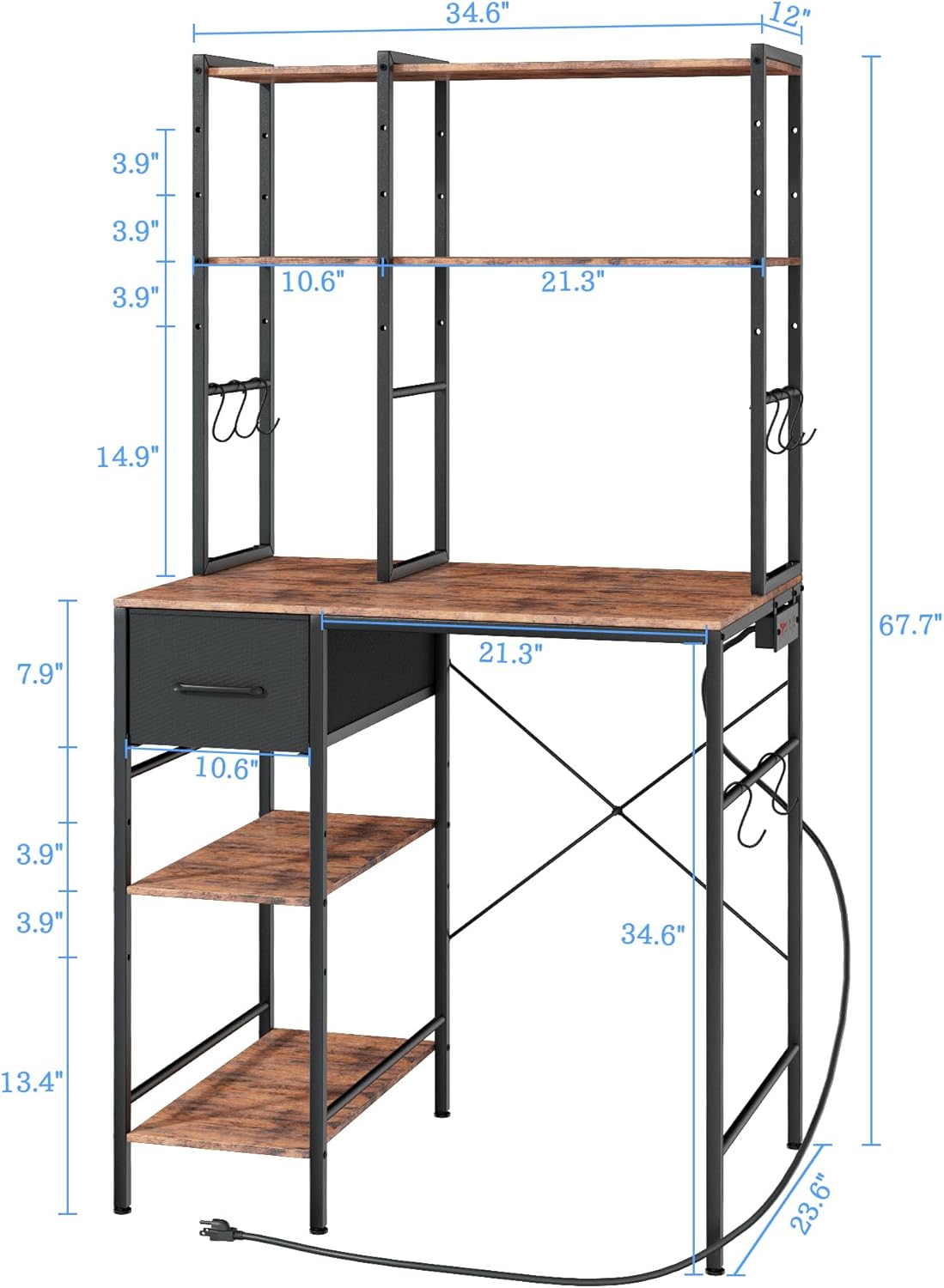 Ollieroo Kitchen Mini Fridge Stand with Storage, Microwave Oven Stand Table with Power Outlet, 34.6