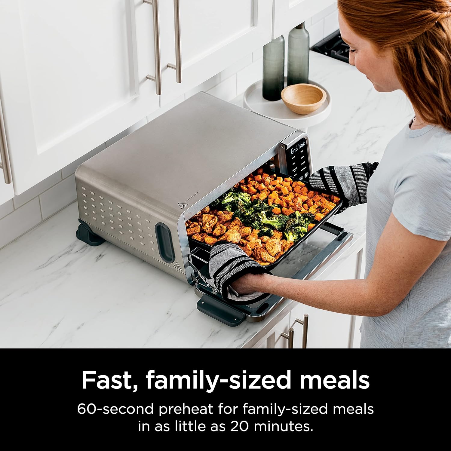 Ninja SP201/FT205CO Digital Air Fry Pro Countertop 8-in-1 Oven with Extended Height, XL Capacity, Flip Up & Away, Basket, Wire Rack Crumb Tray, Silver, Black (Renewed)