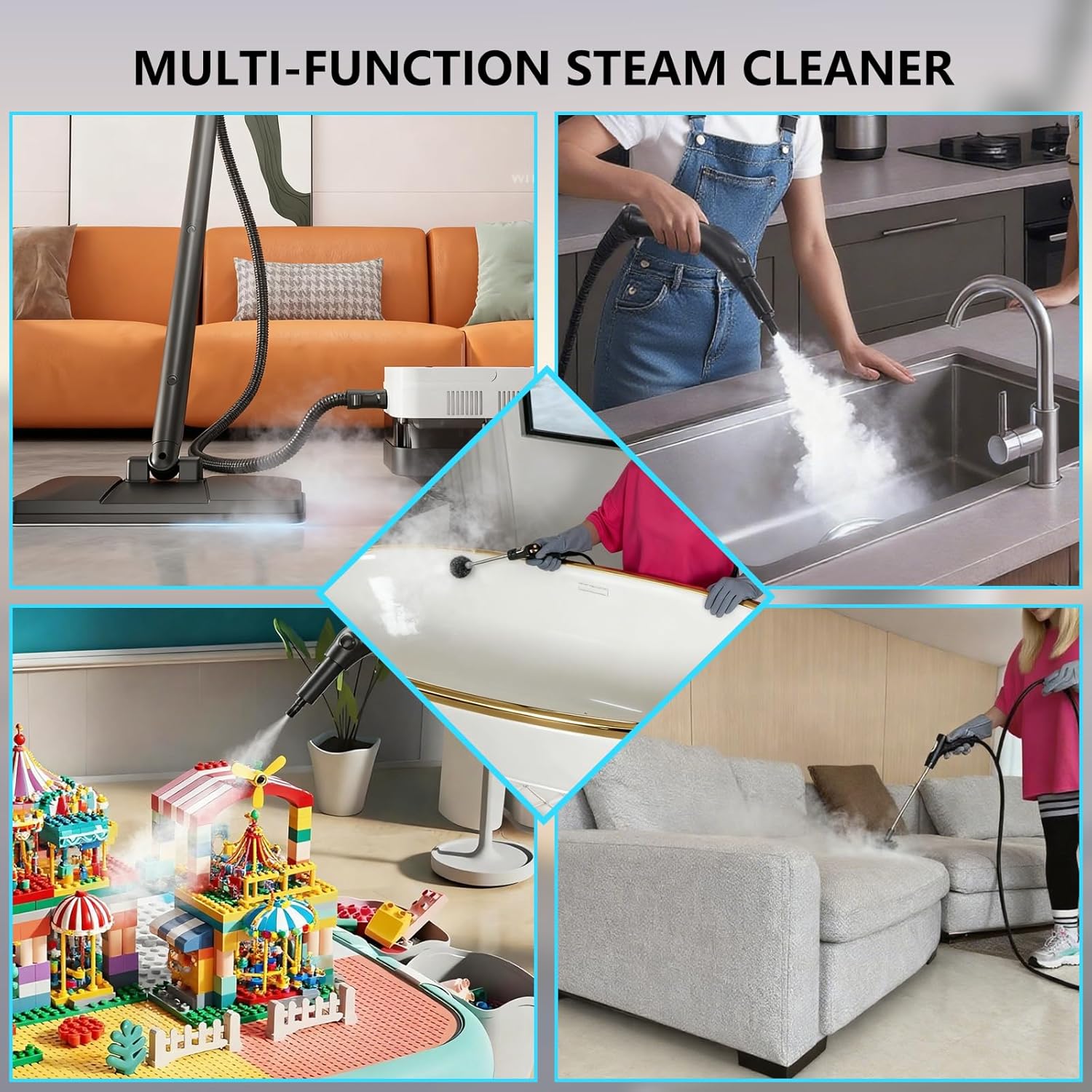 12-in-1 Steam Mop, Steam Cleaners with 21 Attachments, Detachable Handheld Steamer, 1200ML Tank & 15s Fast Heat-Up, Steam Mops for Floor Cleaning, Multipurpose Steamer for Home,Tile&Grout&Wall&Car