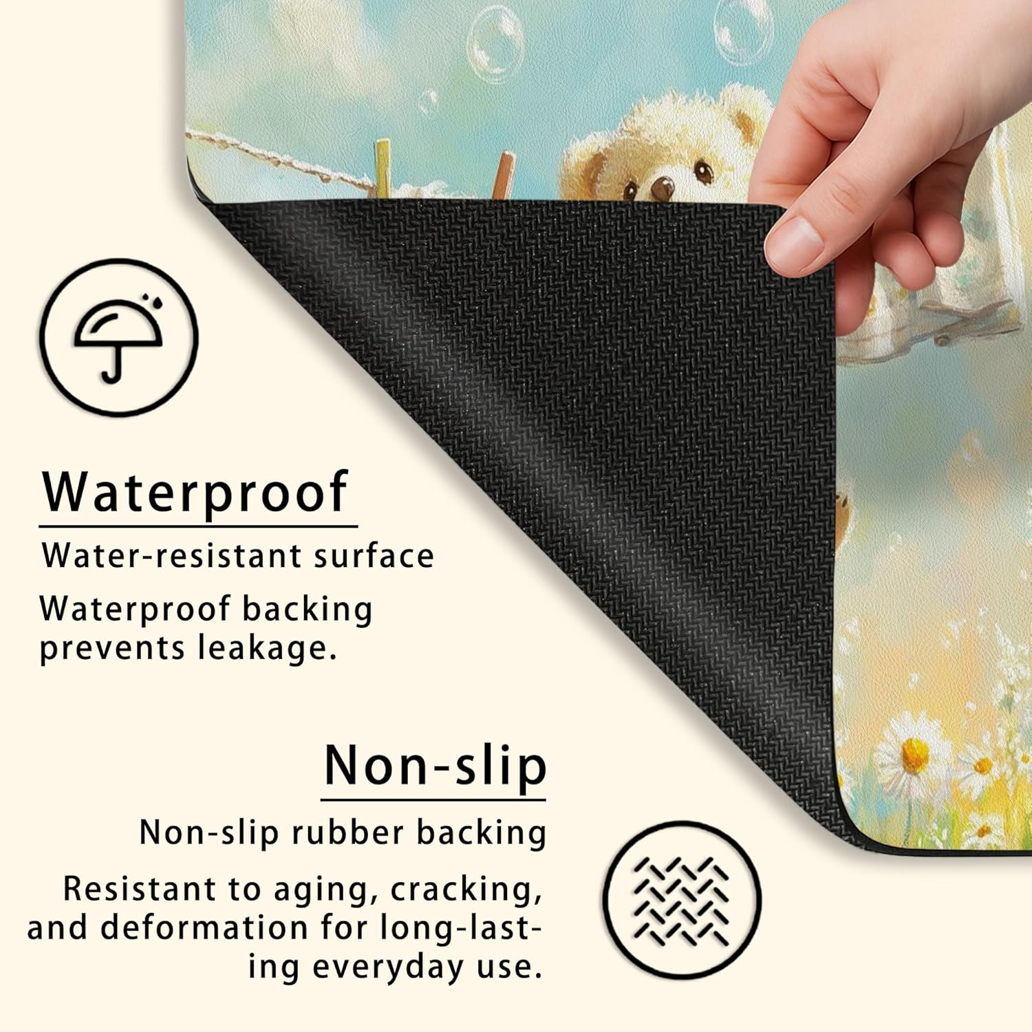 Cute Bear Washer Dryer Top Protector Mat, Fanciful Soft Toy Laundry Machine Dust Covers, Floral Rubber Anti-slip Waterproof Washer And Dryer Mats for Laundry Room 20x24 Inch