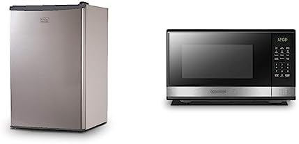 BLACK+DECKER BCRK43V Compact Refrigerator Energy Star Single Door Mini Fridge with Freezer, 4.3 Cubic Ft., VCM & EM031MB11 Digital Microwave Oven with Turntable Push-Button Door, Child Safety