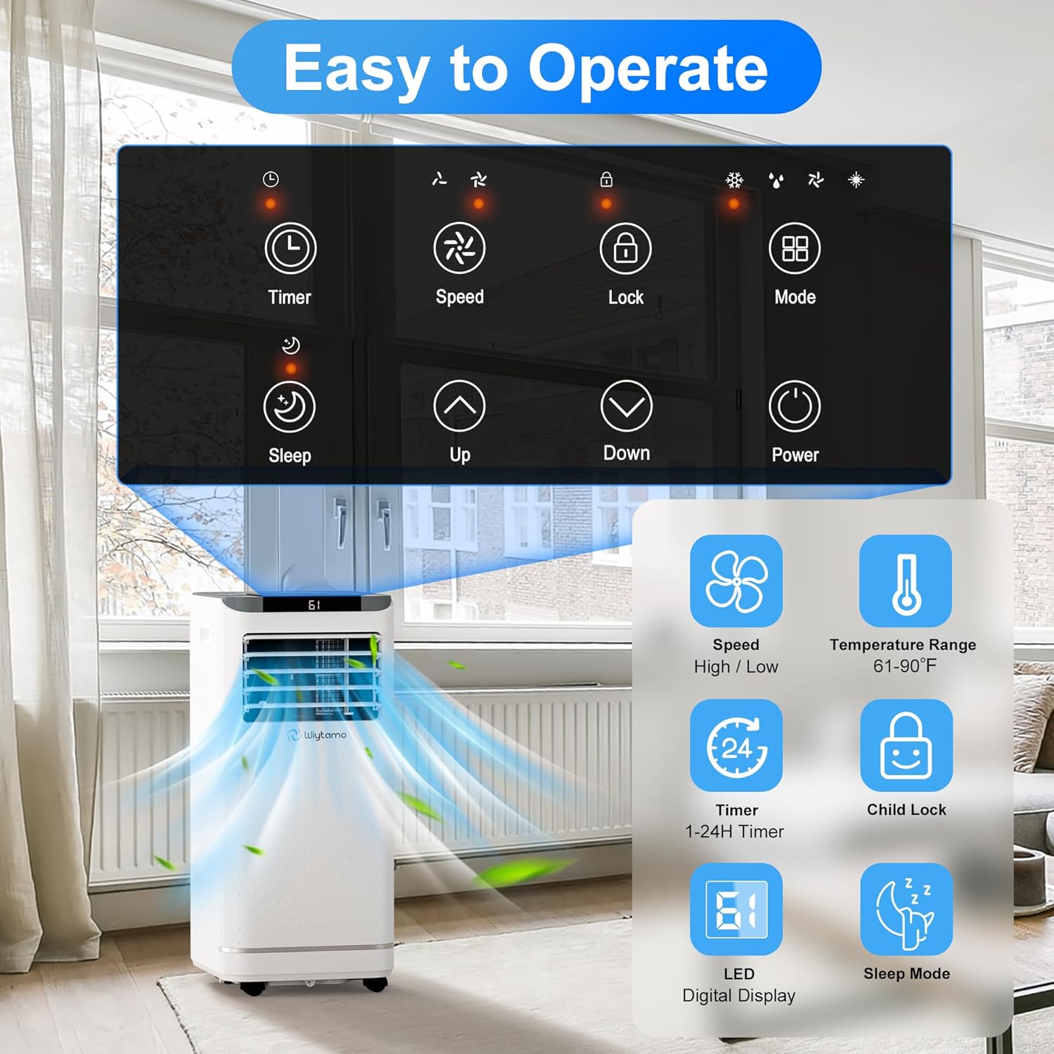 10,000 BTU Portable Air Conditioners for Room Up to 450 Sq.Ft, 4-in-1 Portable AC Unit, Heater, Dehumidifier & Fan with Remote Control, Self Evaporation System, LED Display