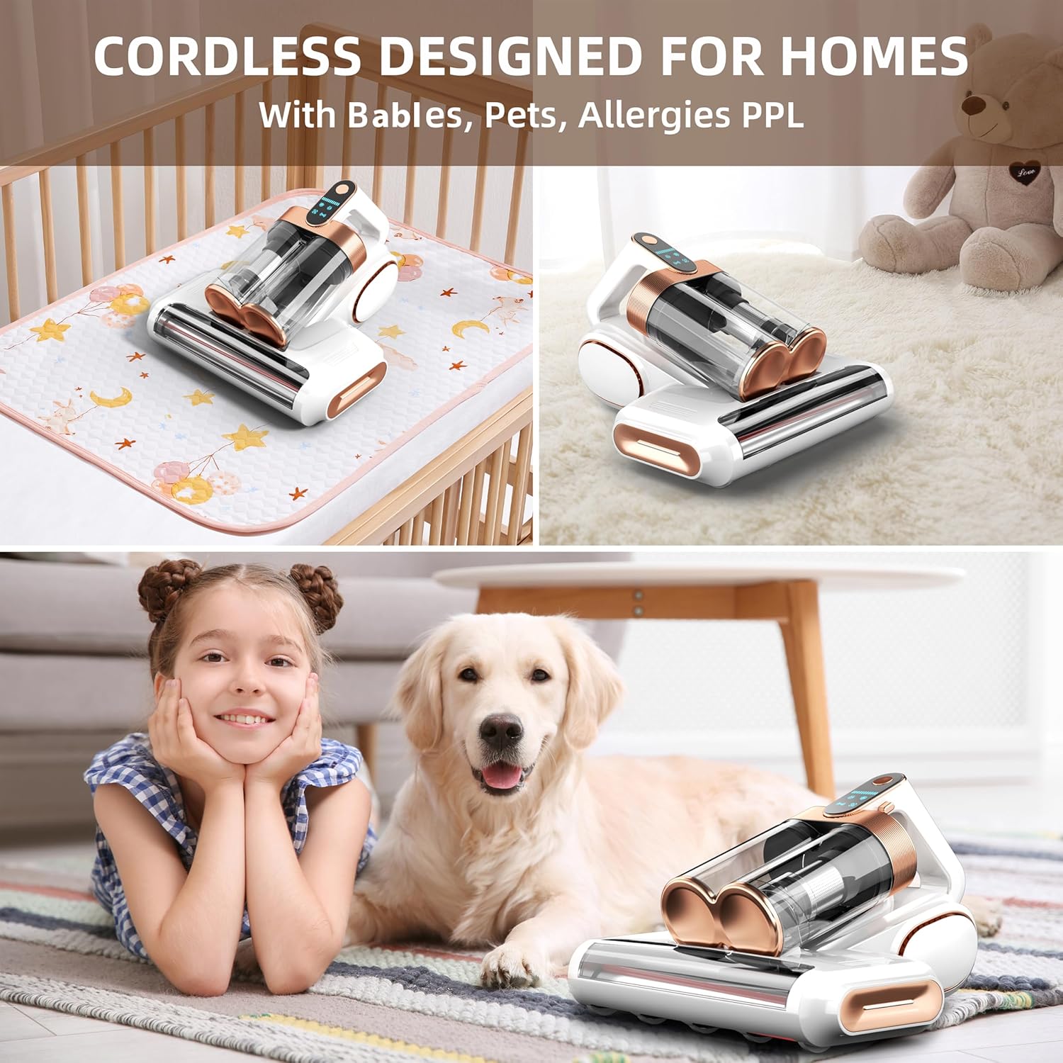 KANAD Cordless Mattress Vacuum Cleaner, 15Kpa Bed Vacuum Cleaner with 253.7nm UV-C Light, HEPA Filter & Ultrasonic, Versatile Handheld Vacuums for Bed, Sofa, Couch, Crib