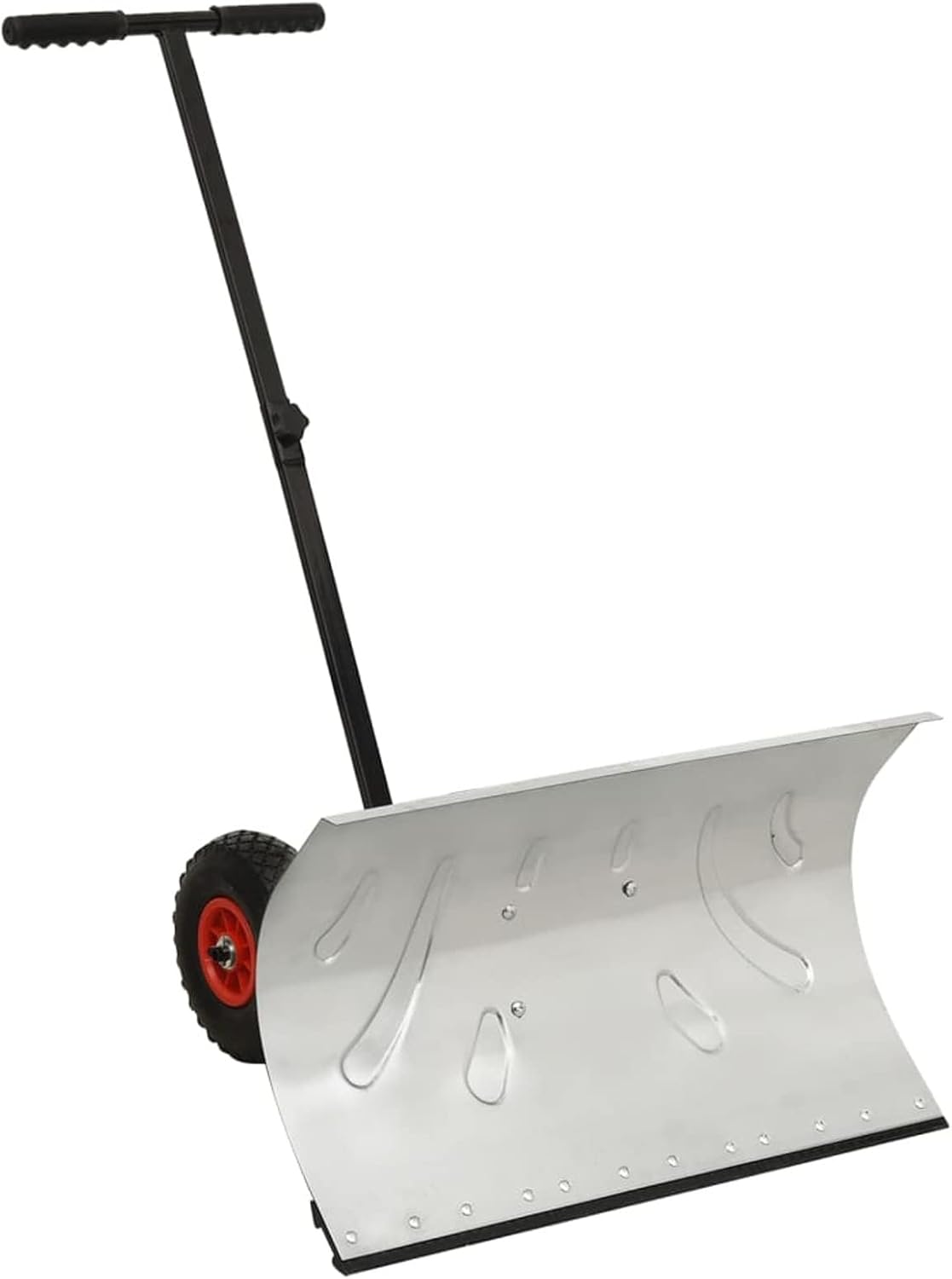 Manual Snow Shovel with Wheels, Adjustable Metal Blade, Heavy-Duty Snow Pusher, for Driveways and Sidewalks