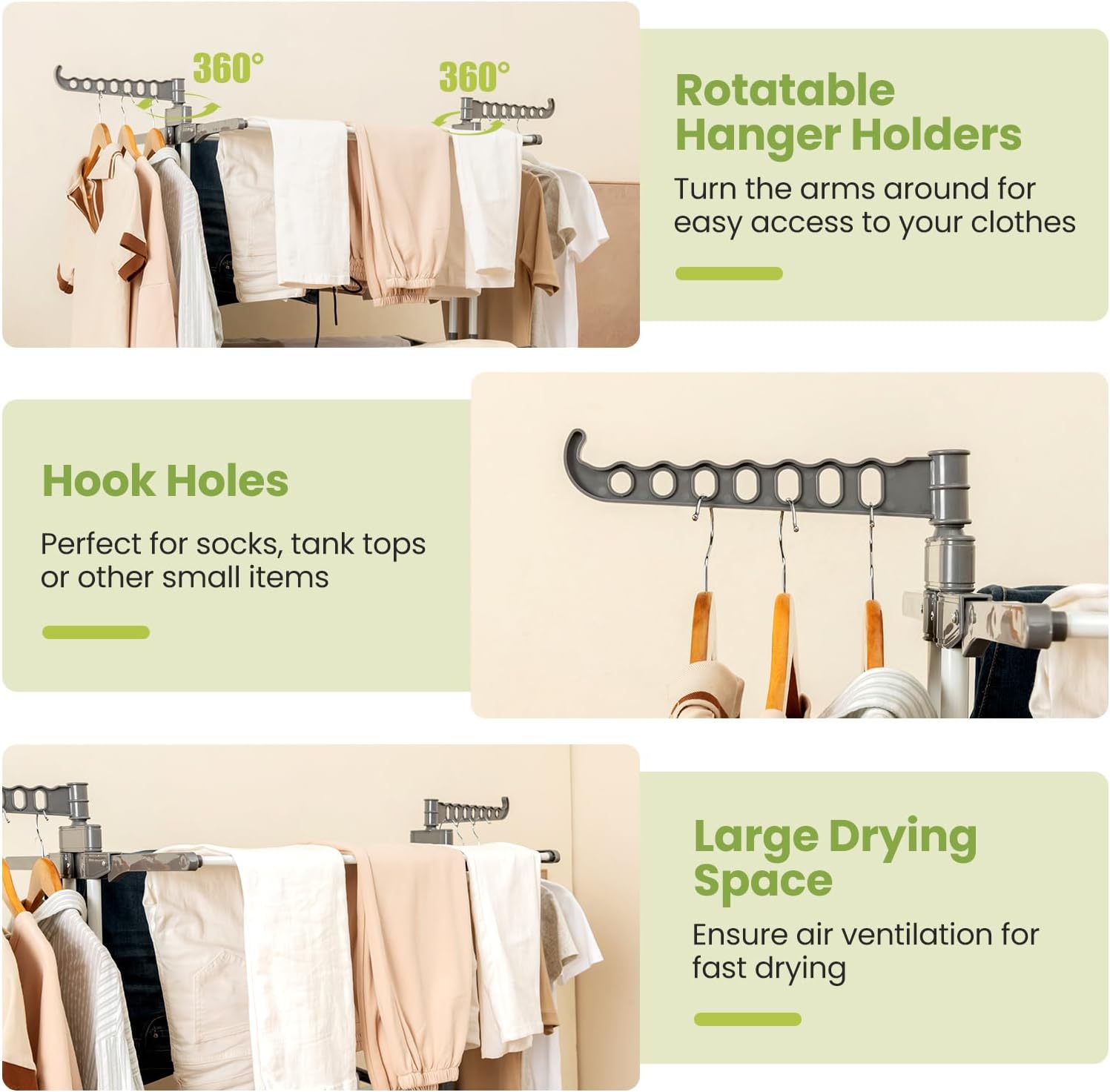 Giantex Foldable Clothes Drying Rack, Oversized 4-Tier Collapsible Laundry Rack w/ 3 Retractable Trays, Hanger Holders, Moveable Laundry Garment Dryer Stand w/Wheels for Indoor Outdoor Use