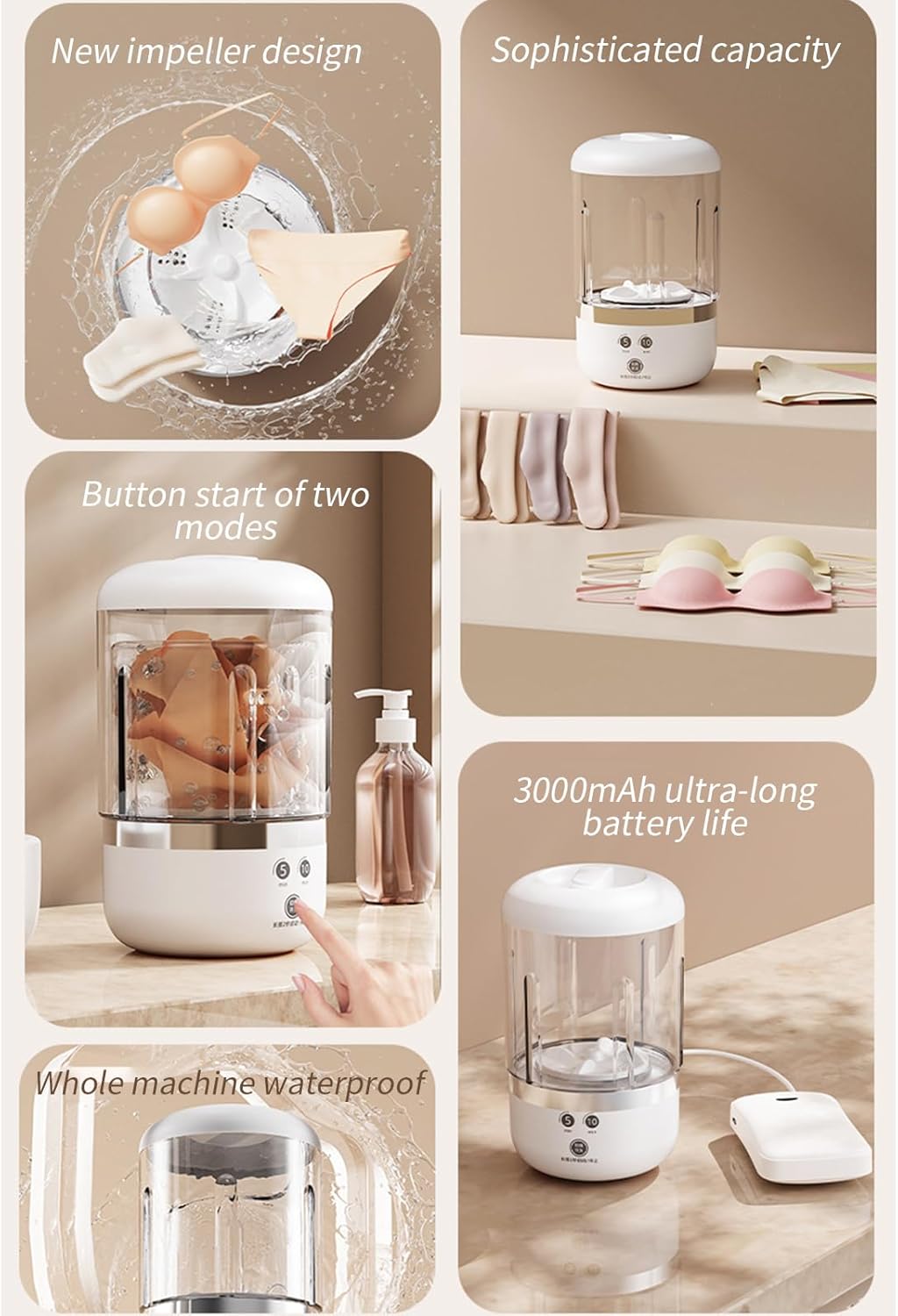 Portable Washing Machine Compact Deep Cleans Underwear Baby Clothes Small Laundry Cordless Underwear Washer For Apartment Dorm Hotel Travel Camping