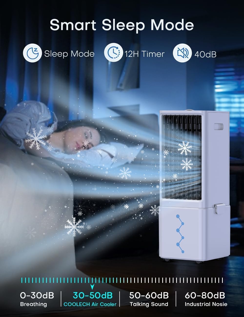 Evaporative Air Cooler w/ 4 Modes & 3 Speeds, Waterless Alert, 2.4-Gal Tank for 20H Cooling, 12H Timer, 20FT Remote, 70° Auto Swing Windowless Air Conditioner, Portable AC Unit for Bedroom