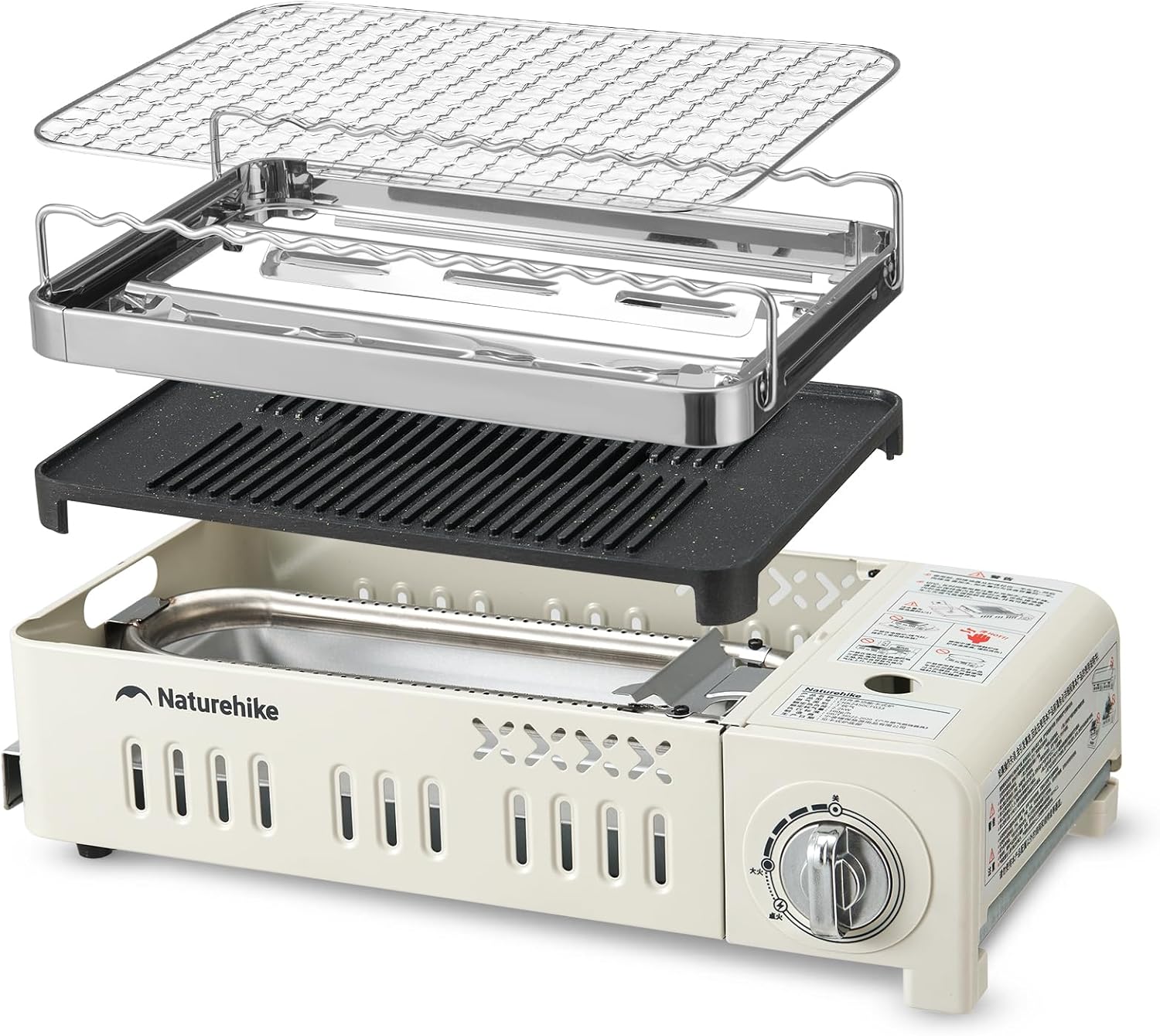 Naturehike Butane Grill Stove Outdoor Camping Stove Portable with Detachable 4-Piece Cookware Set with Carrying Bag for Picnic Backpacking and Tailgating