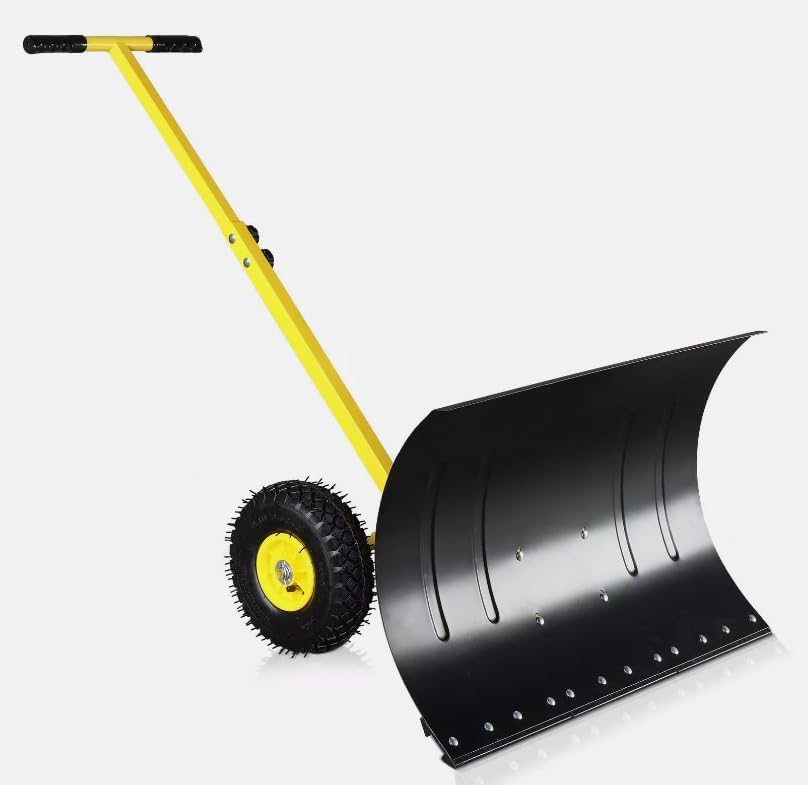 Snow Shovels Portable Premium Snow Removal Pusher with Wheel Adjustable Push Rod