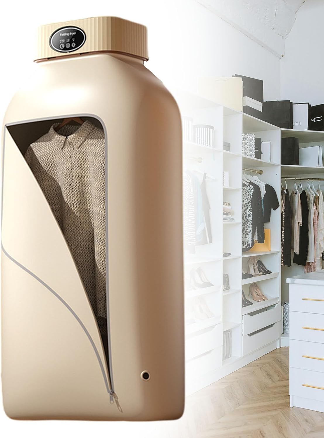 Electric Laundry Dryer, Compact Drying Machine with 1.5m Power Cord, 360° Cycle Drying Desig, Suitable for Drying Shirts, T-Shirts, Shorts, Socks - Foldable Electric Dryer,Beige