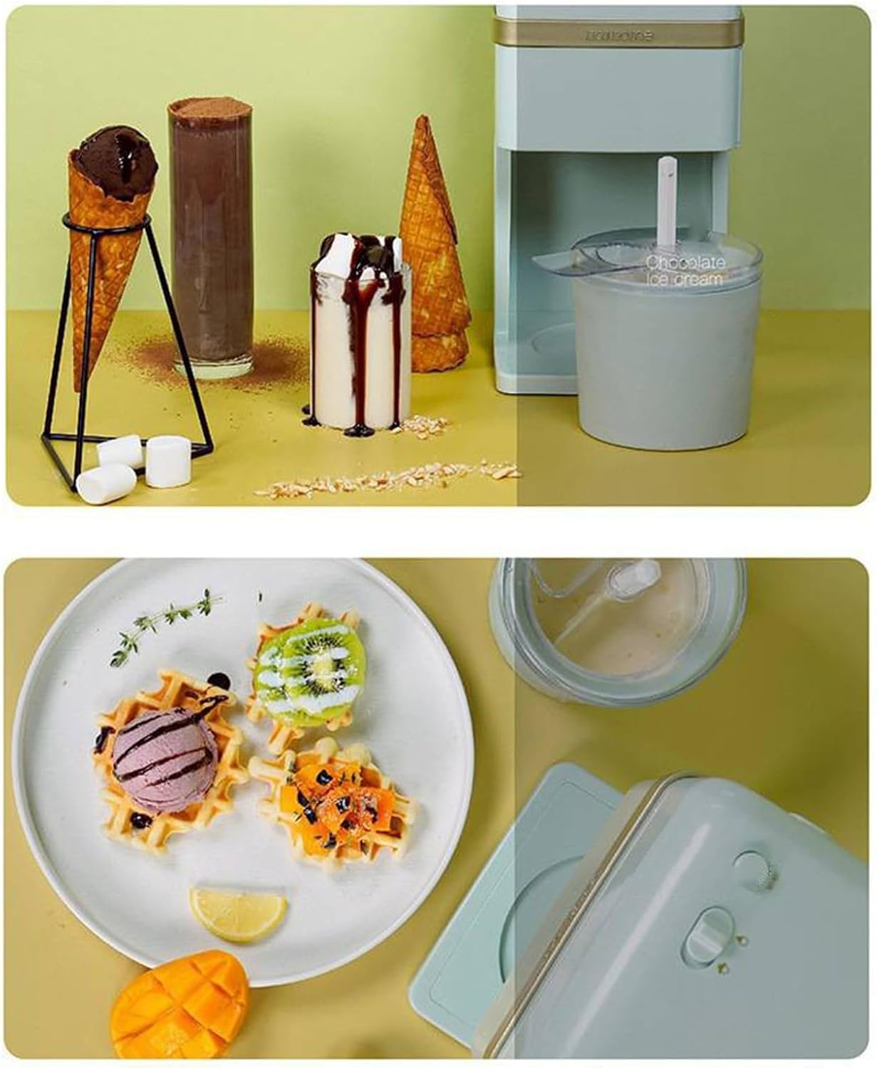 Ice Cream Maker Household Small Ice Cream Machine Homemade Shaved Ice Summer Mini Cone Milk Shake Smoothie Machine Table Top Ice Cream Machine，Fun Kitchen Appliance