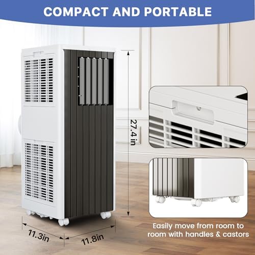Portable Air Conditioner, JHS-8000BTU 8000 BTU, A029B US Standard, ABS White Top Black Panel, Compact Cooling Unit for Rooms