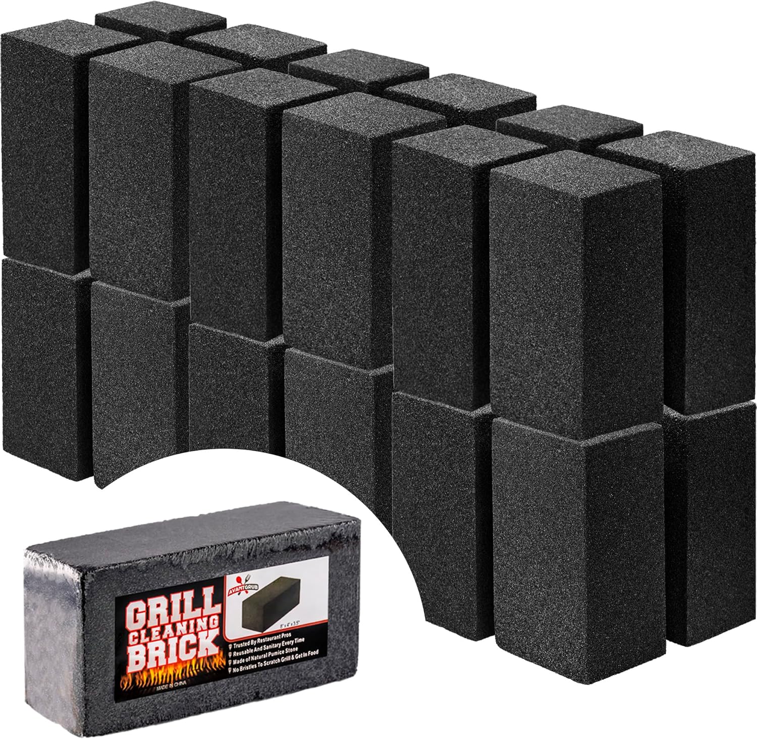 Commercial Grade Grill Cleaning Brick Bulk 24 Pack by Avant Grub. Pumice Stone Cleaner Tool Cleans and Sanitizes Restaurant Flat Top Grills or Griddles Effectively Without Harsh Chemicals or Abrasives