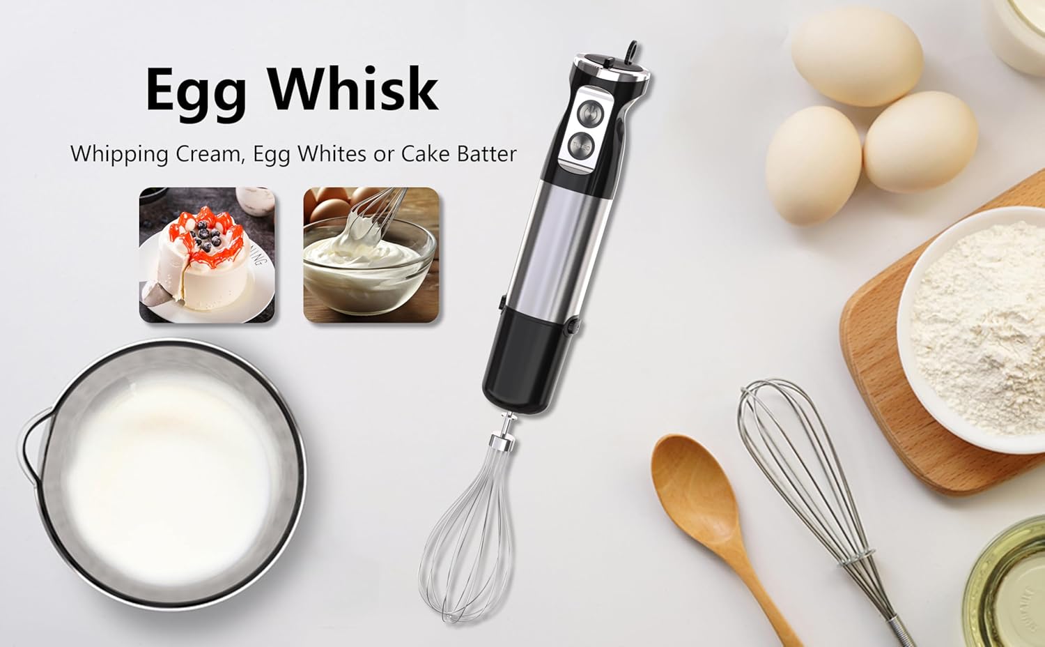 Immersion Blender Handheld, 5 in 1 Hand Mixer Electric Handheld for Kitchen, Corded Stick Hand Emulsion Blender with Chopper Beaker Whisk and Milk Frother for Baby Food, Smoothie, Puree, Soup, Sauces